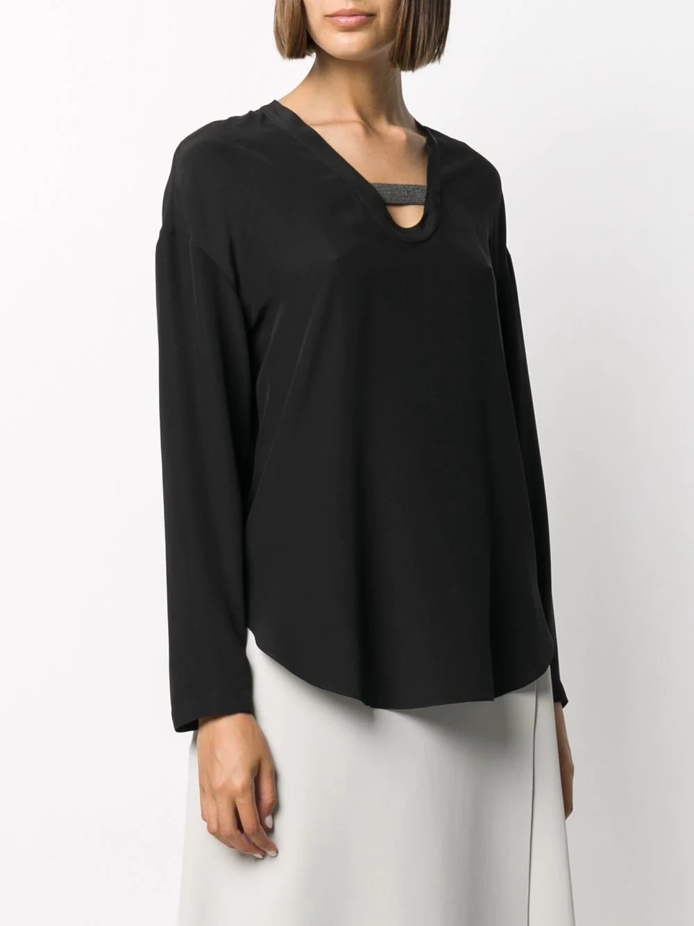 v-neck silk top - 3