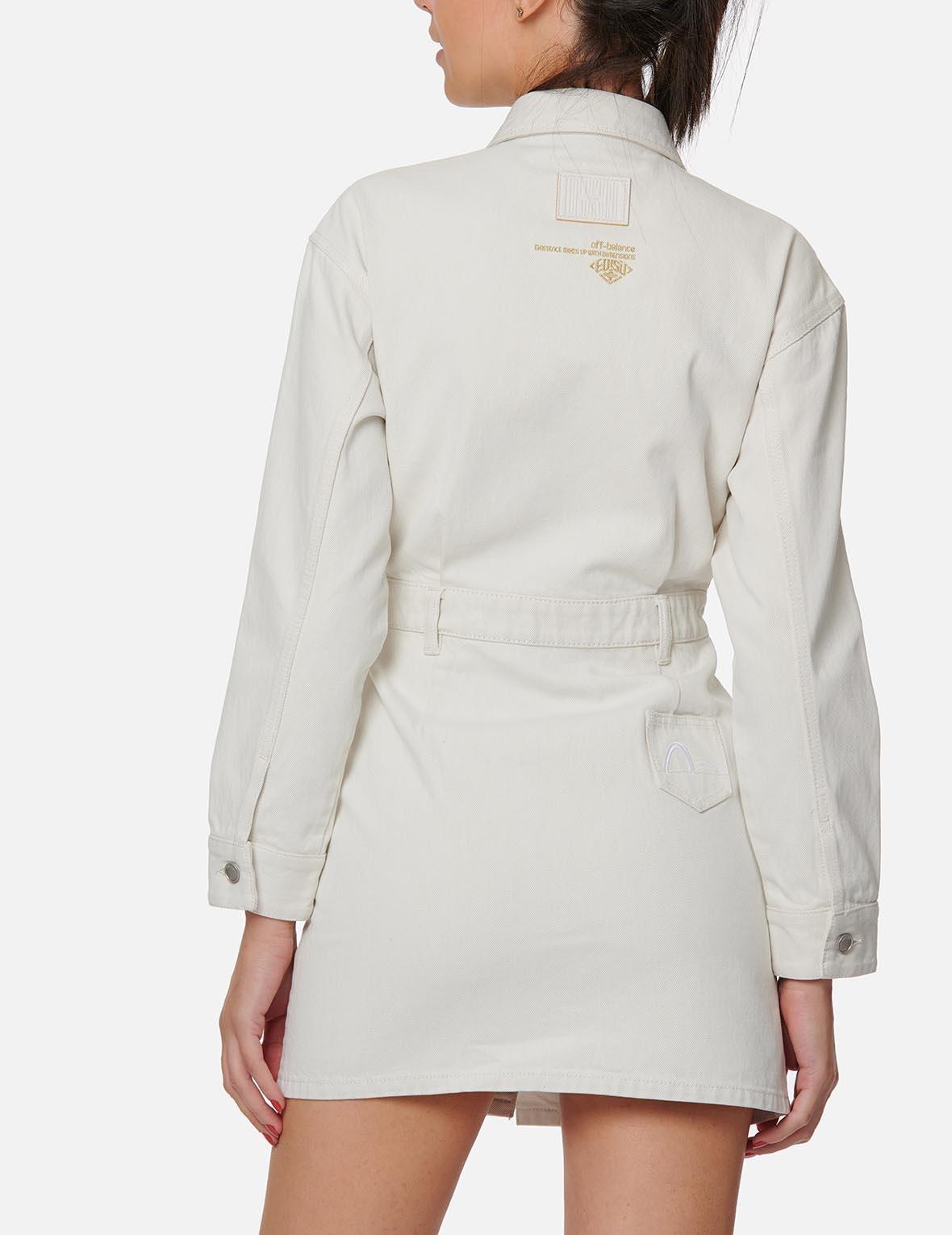 Slashed Seagull Embroidered Denim Dungaree Dress - 8