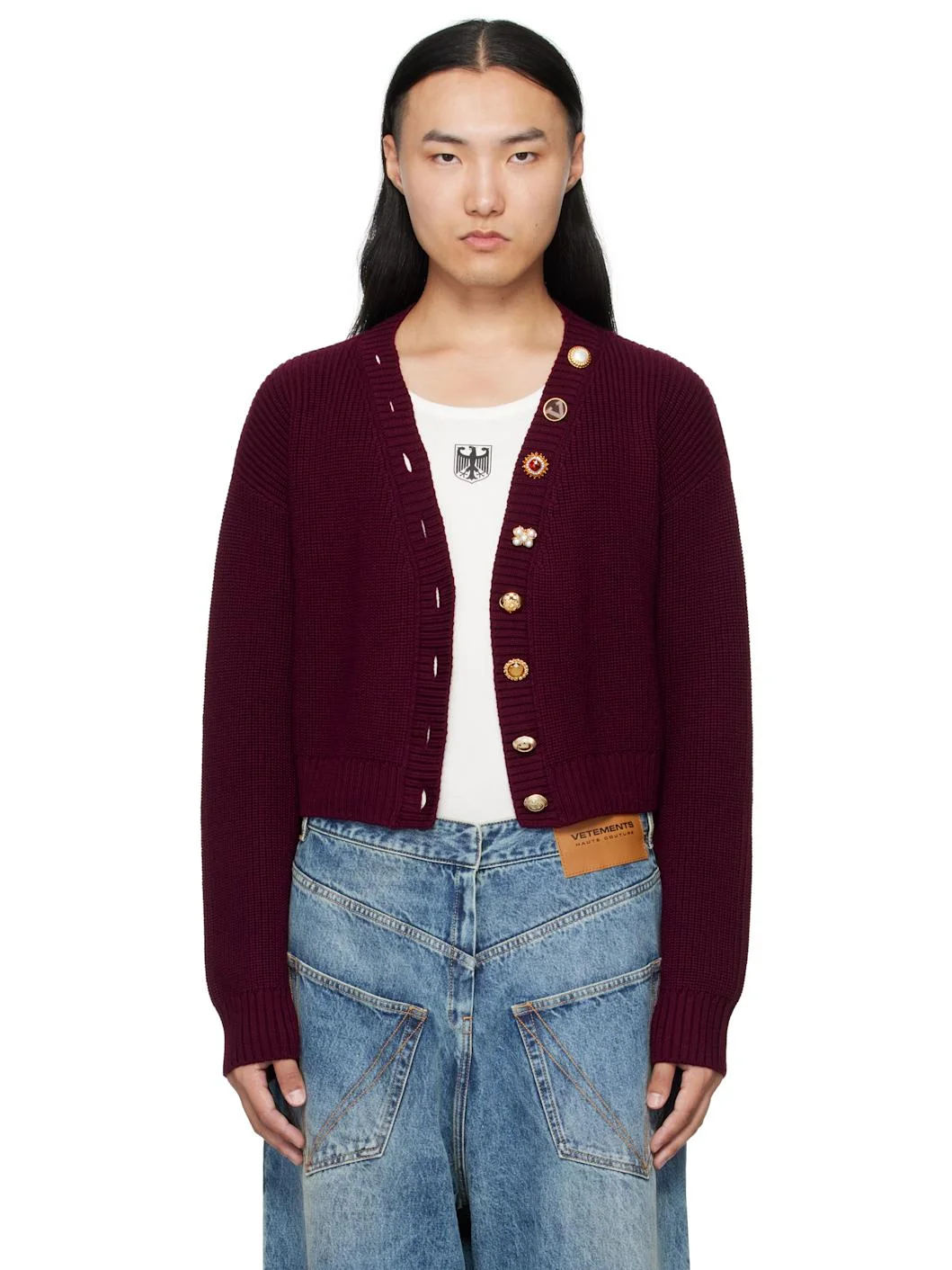 Burgundy Fancy Button Mini Cardigan - 1