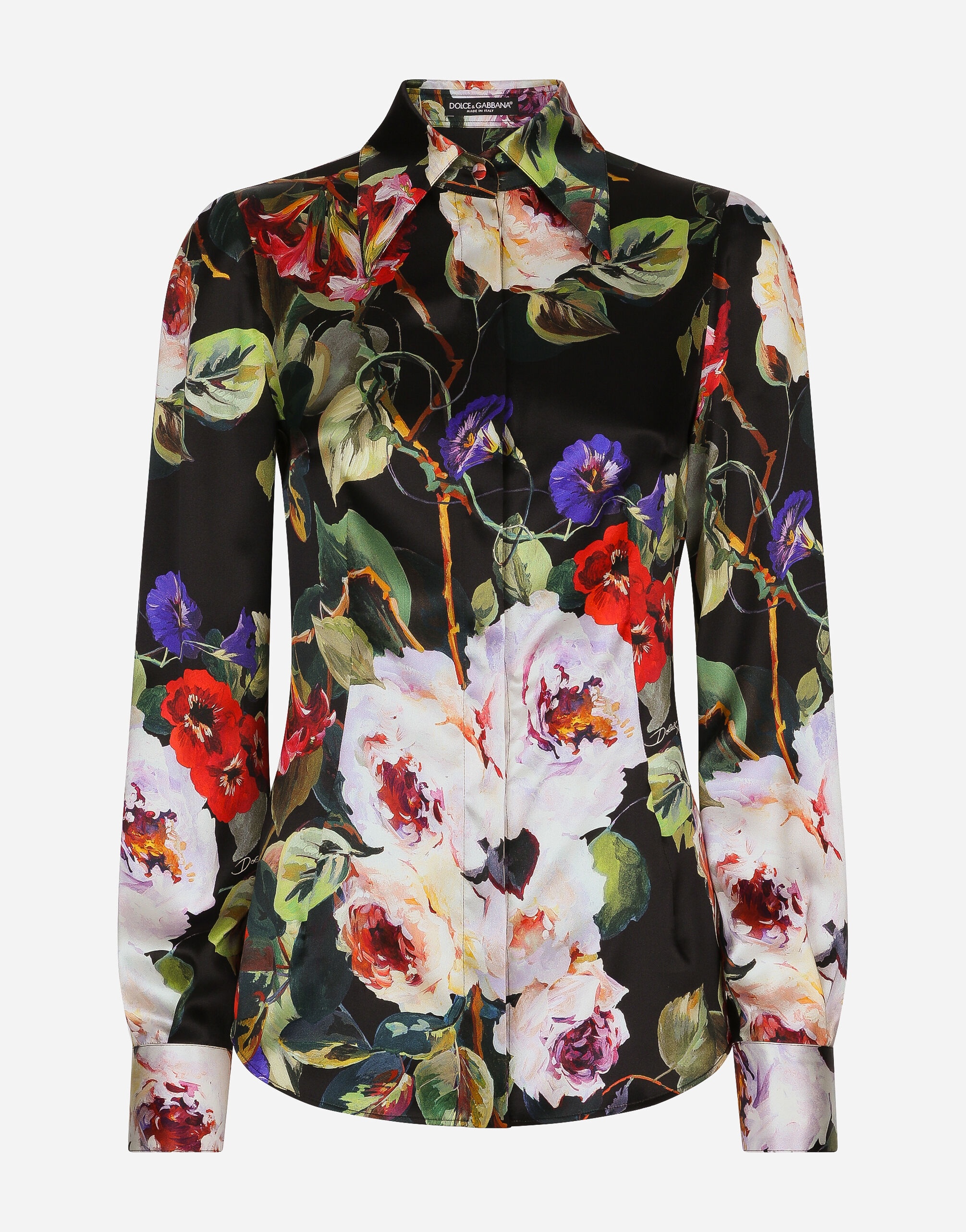 Satin shirt with rose garden print - 1