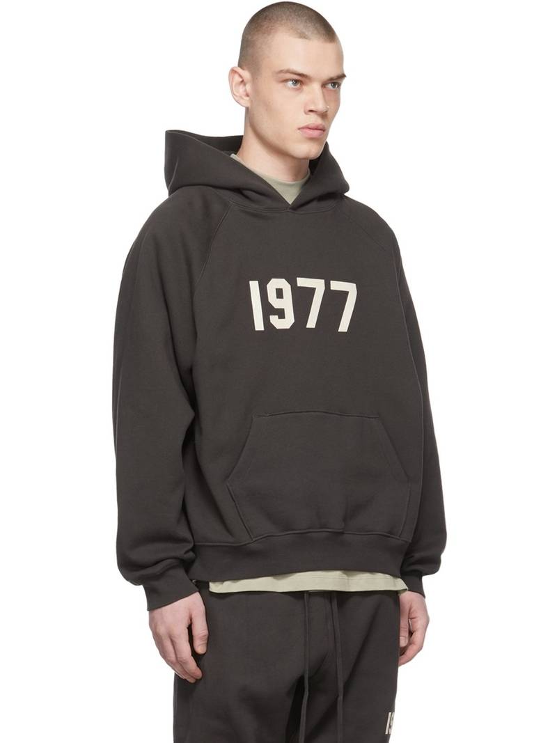 ESSENTIALS Black '1977' Hoodie - 192BT212050F | REVERSIBLE