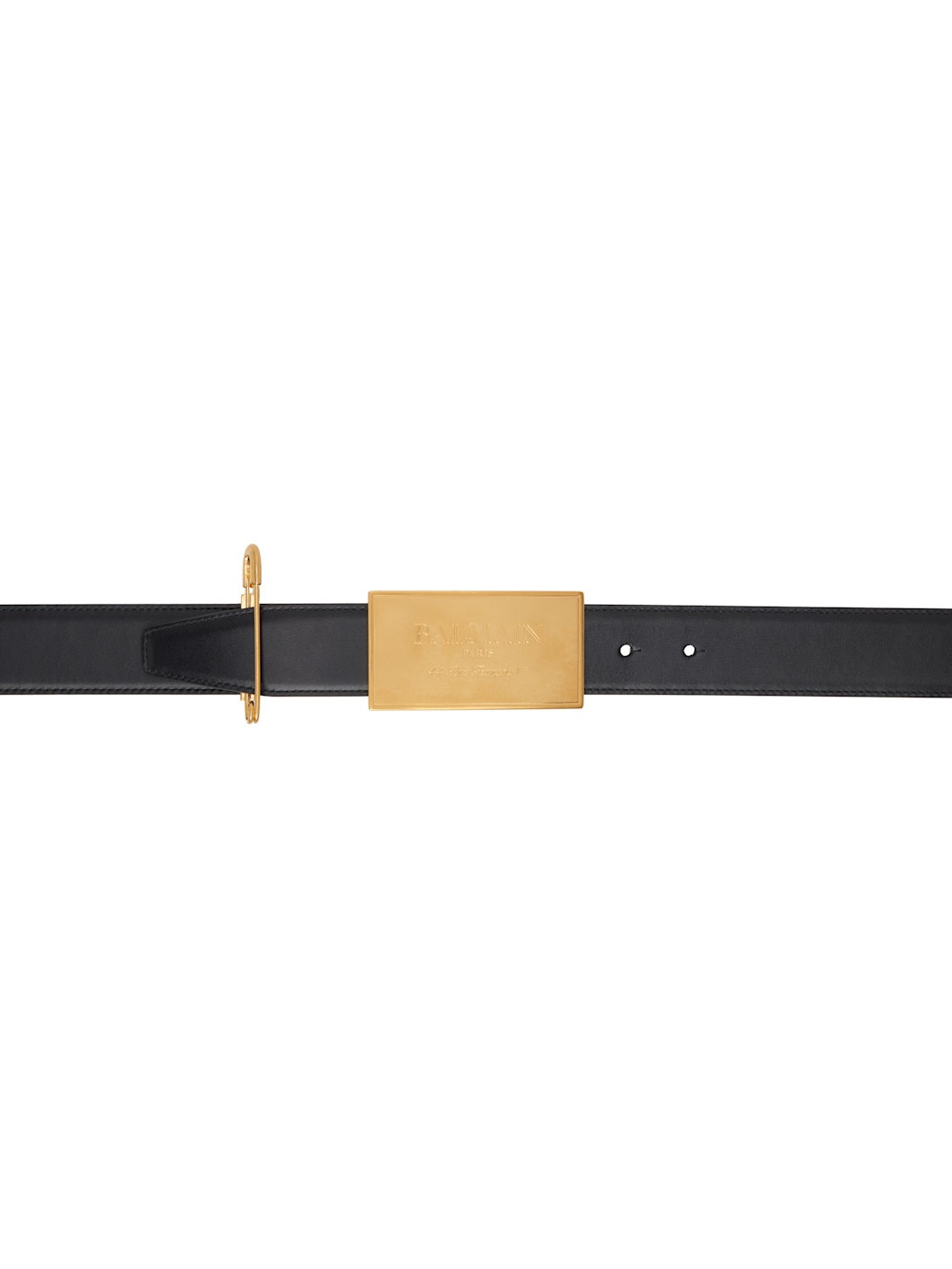 Black Safety Pin Leather Belt - 1
