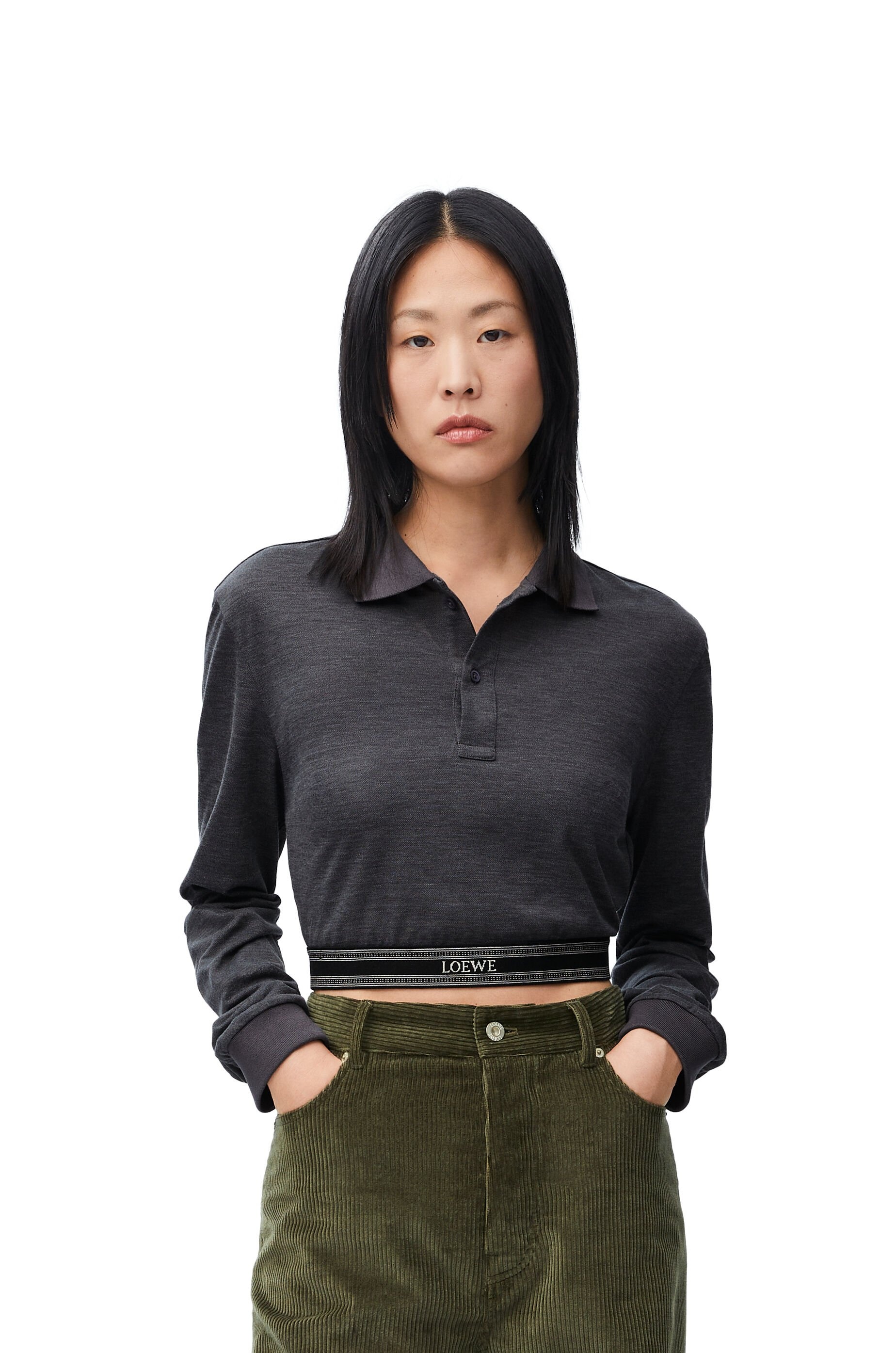 Long sleeve cropped polo in silk and cotton - 3