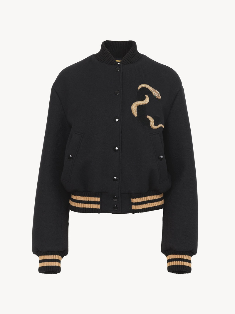 Chloé EMBROIDERED BOMBER JACKET IN WOOL DRILL outlook