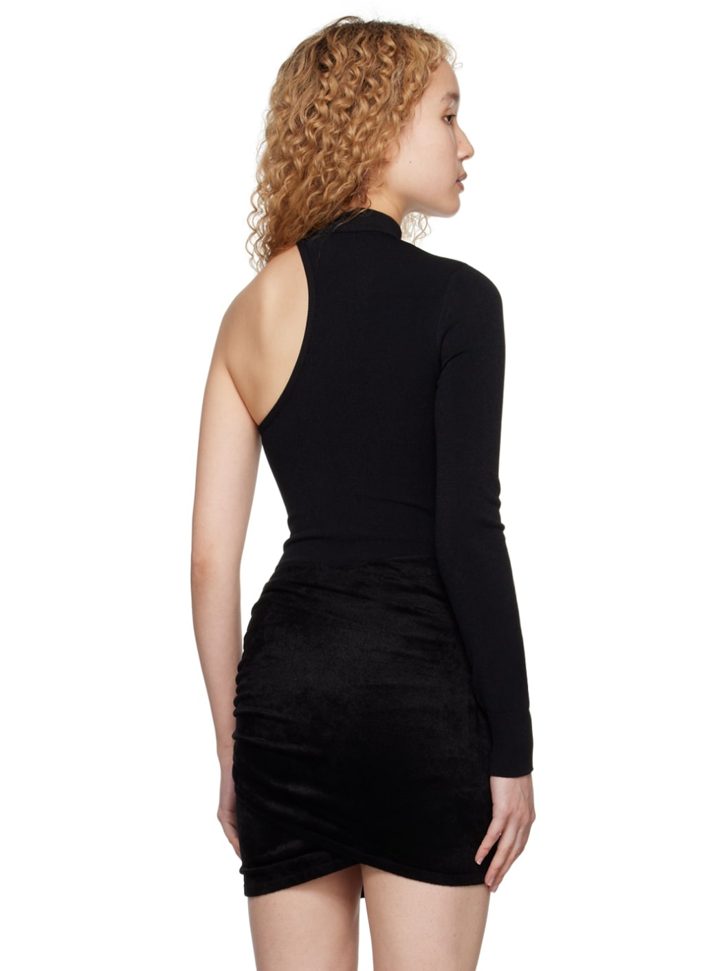 Black Asymmetric Second Skin Bodysuit - 3
