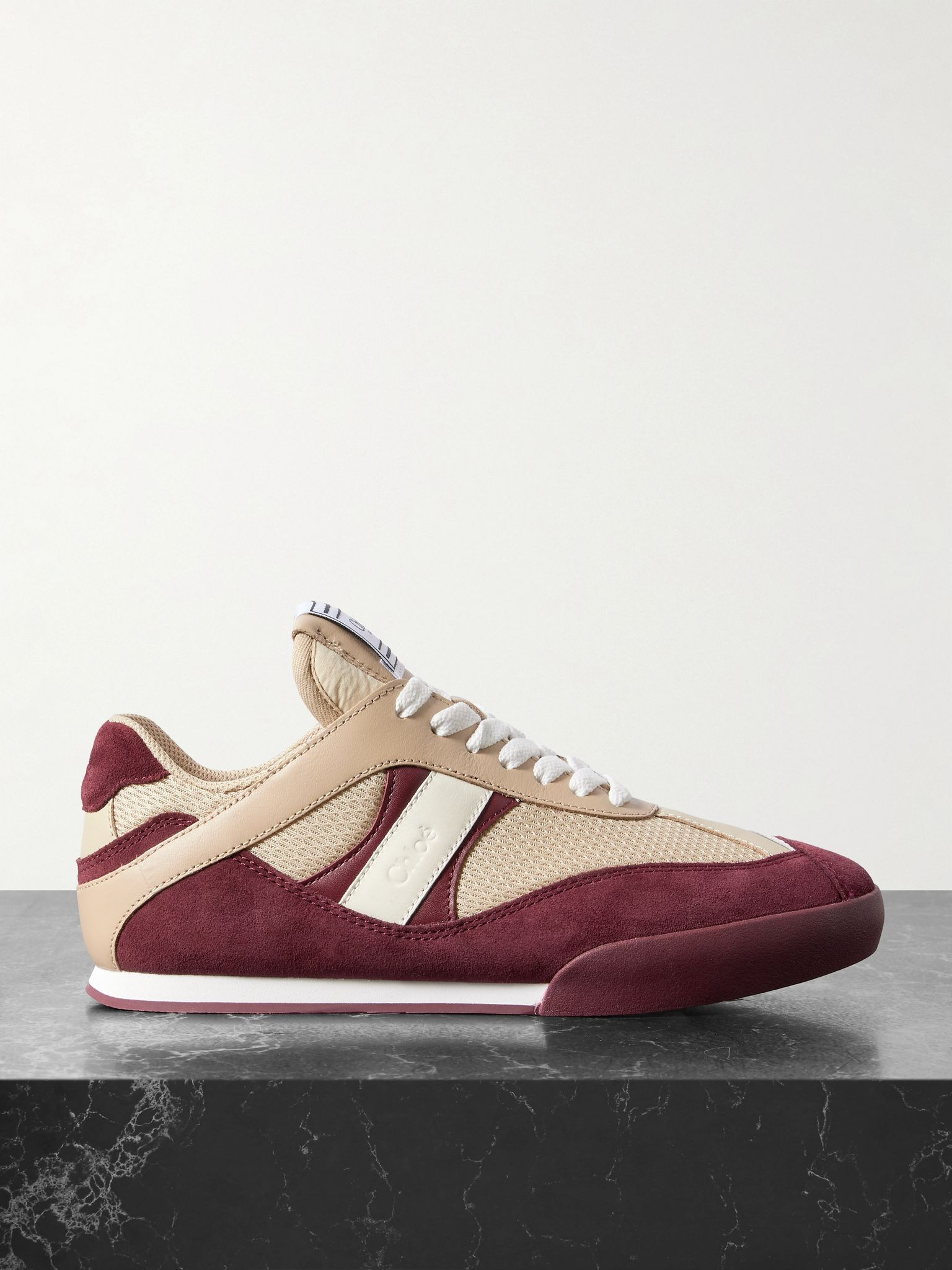 Kick leather and suede-trimmed mesh sneakers Beige - 1