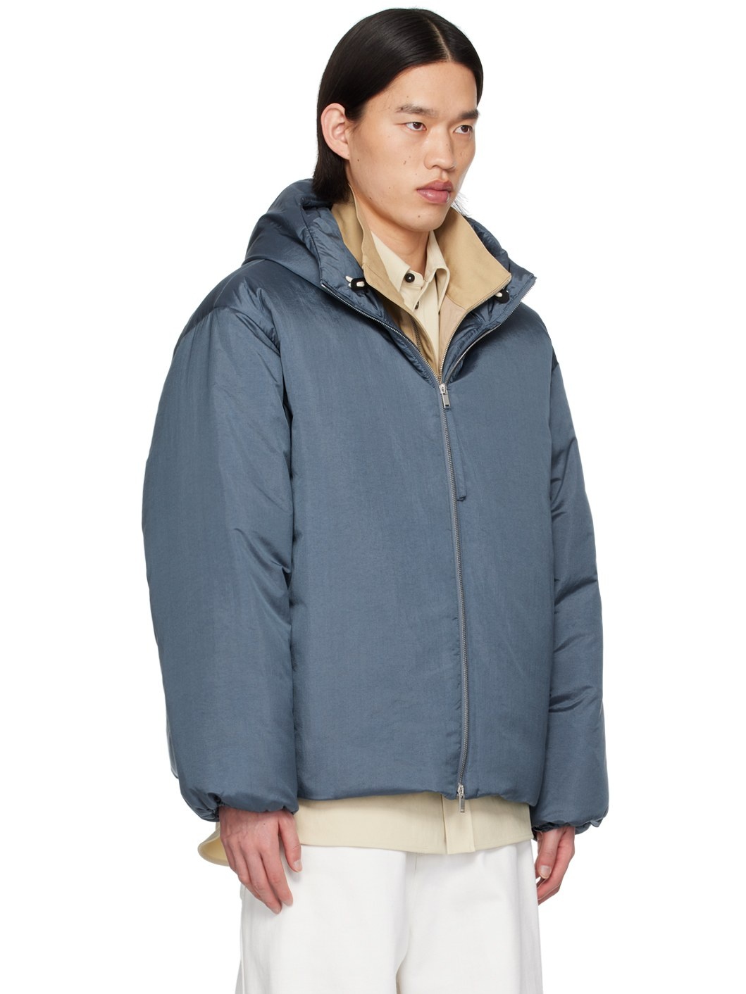 Blue Hooded Down Jacket - 2