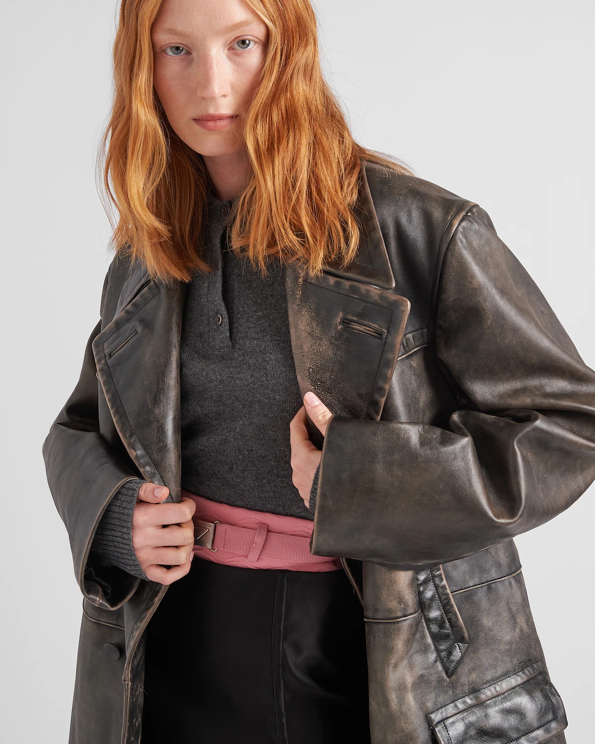 Double-breasted leather coat - 3