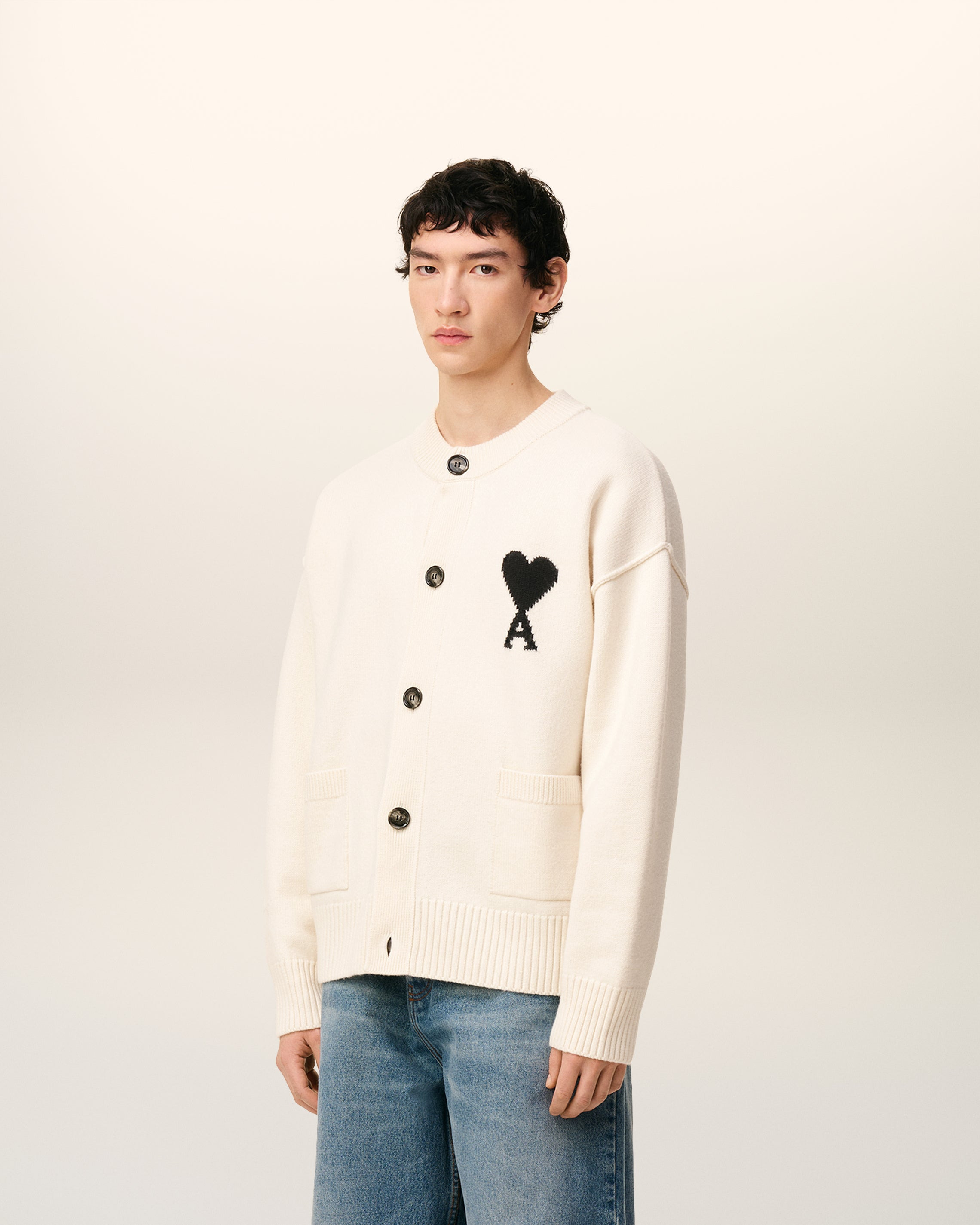 WHITE WOOL AMI DE COEUR CARDIGAN - 6