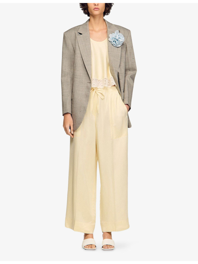 Sandro Wide-Leg Drawstring-Waist Satin Trousers outlook