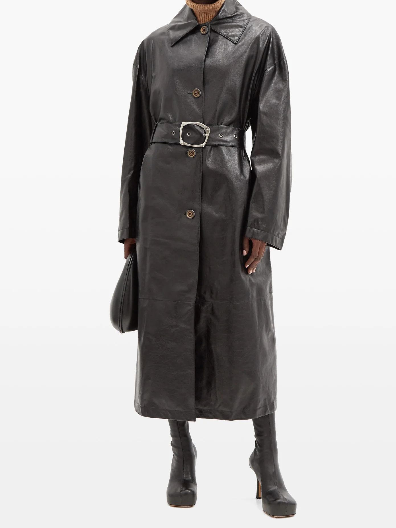 Belted leather trench coat - 2