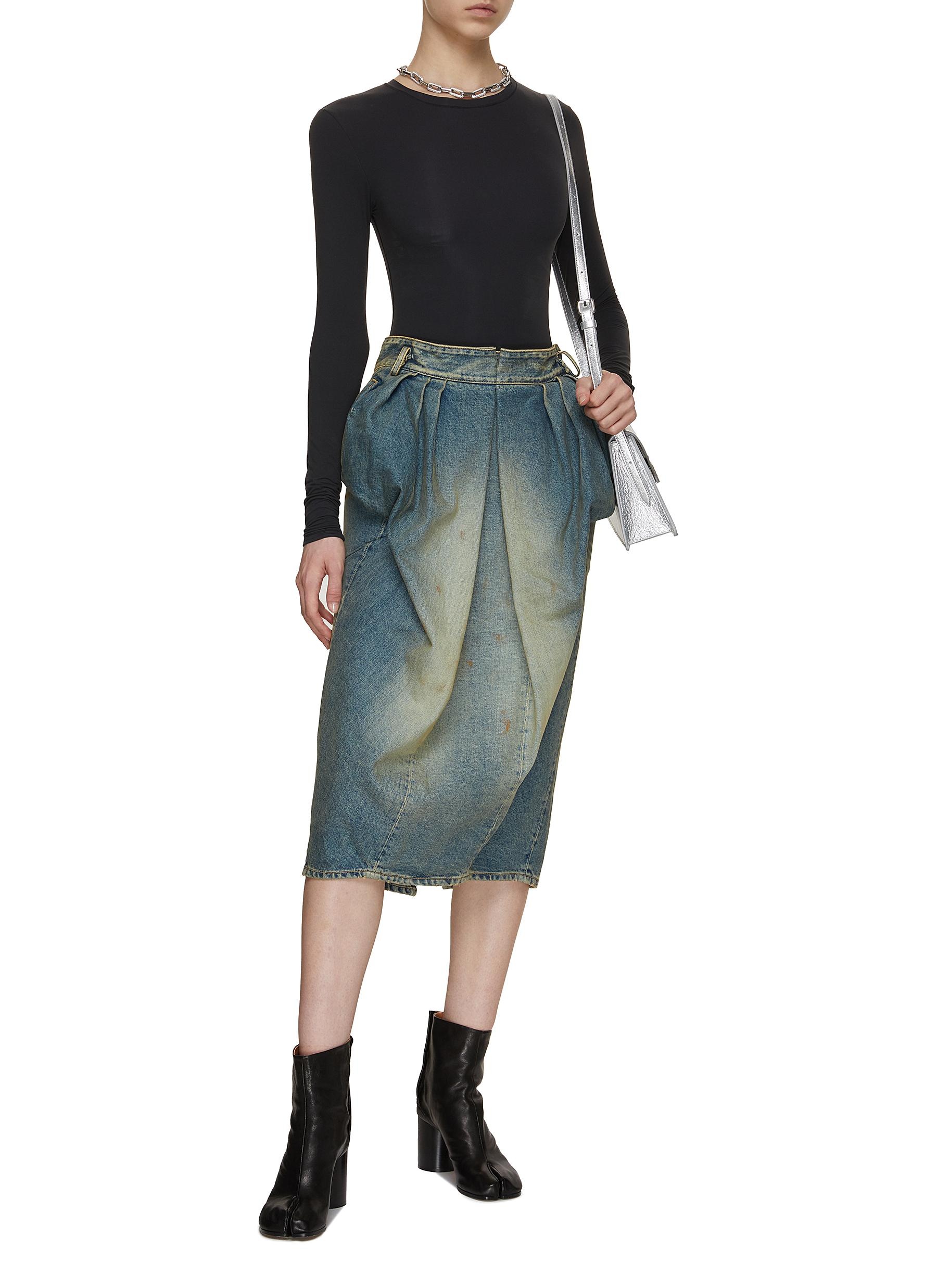 Maison Margiela PLEATED WASHED DENIM MIDI SKIRT