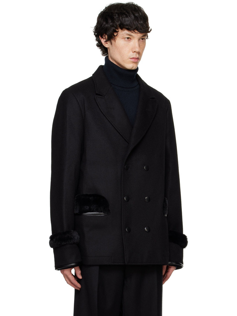Black Wool & Faux-Fur Peacoat 2