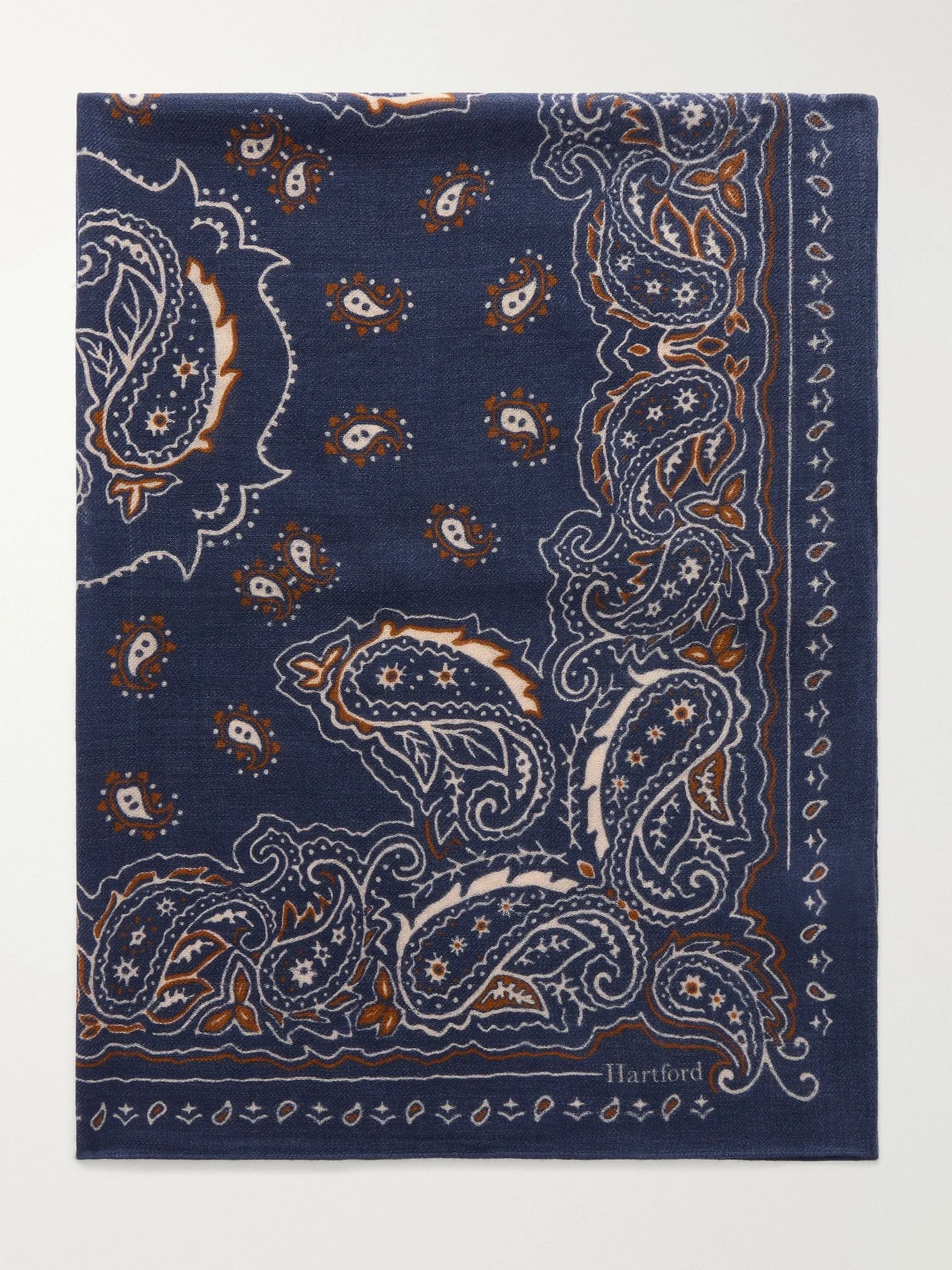 Printed Wool Scarf Navy - 1