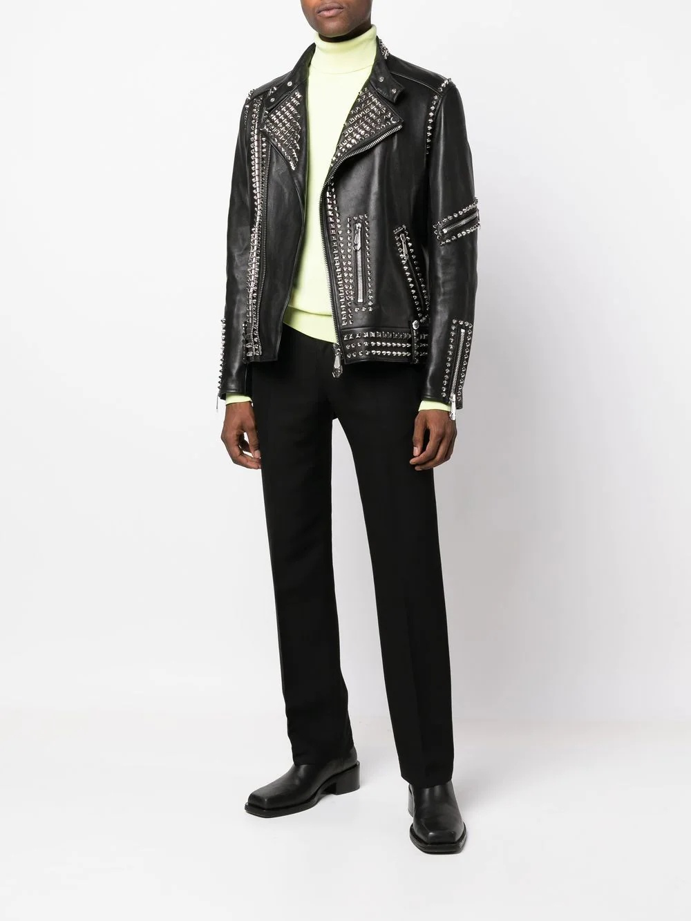 Rockstud-embellished leather biker jacket - 2