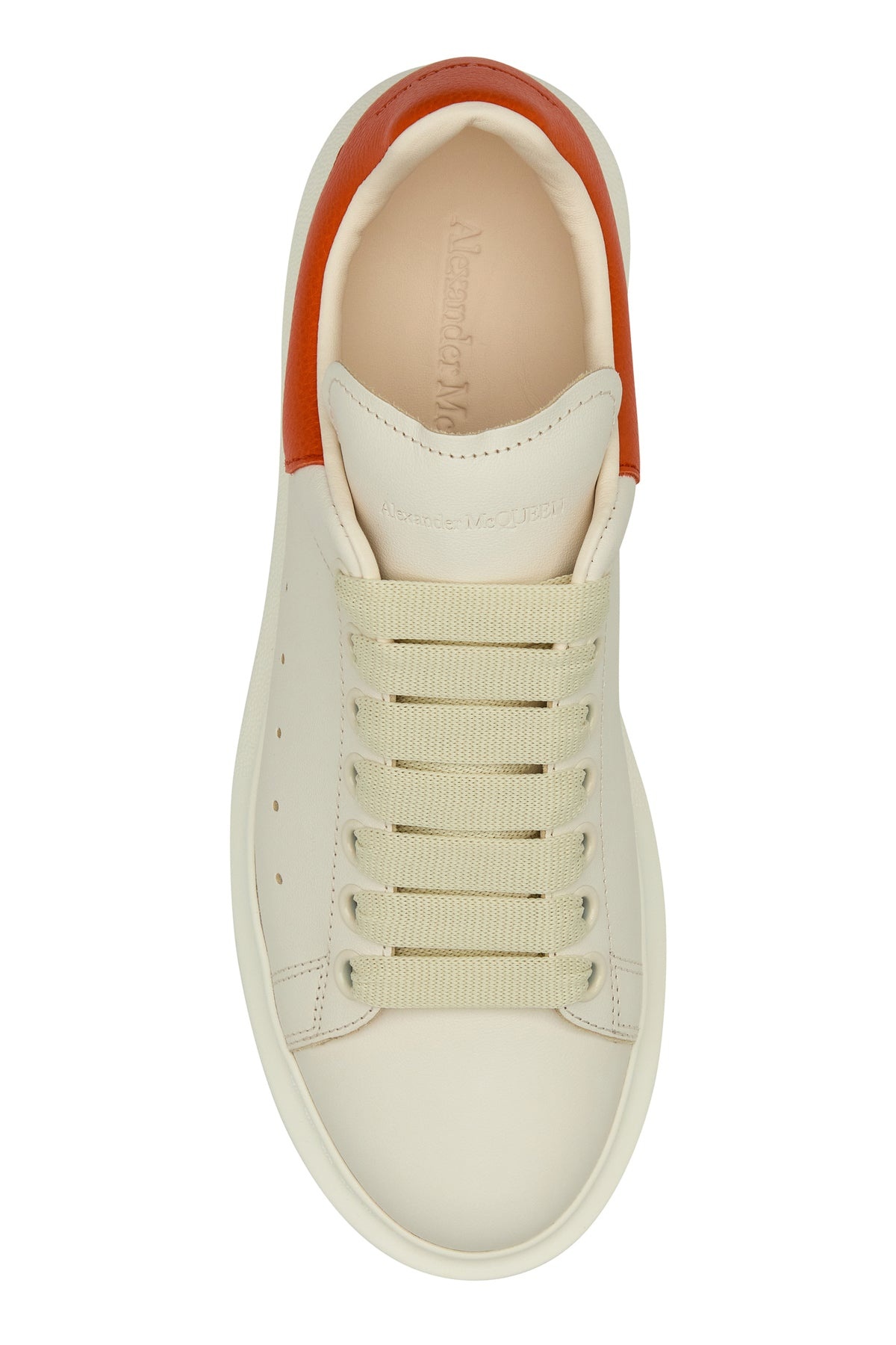 White leather sneakers with orange leather heel - 4