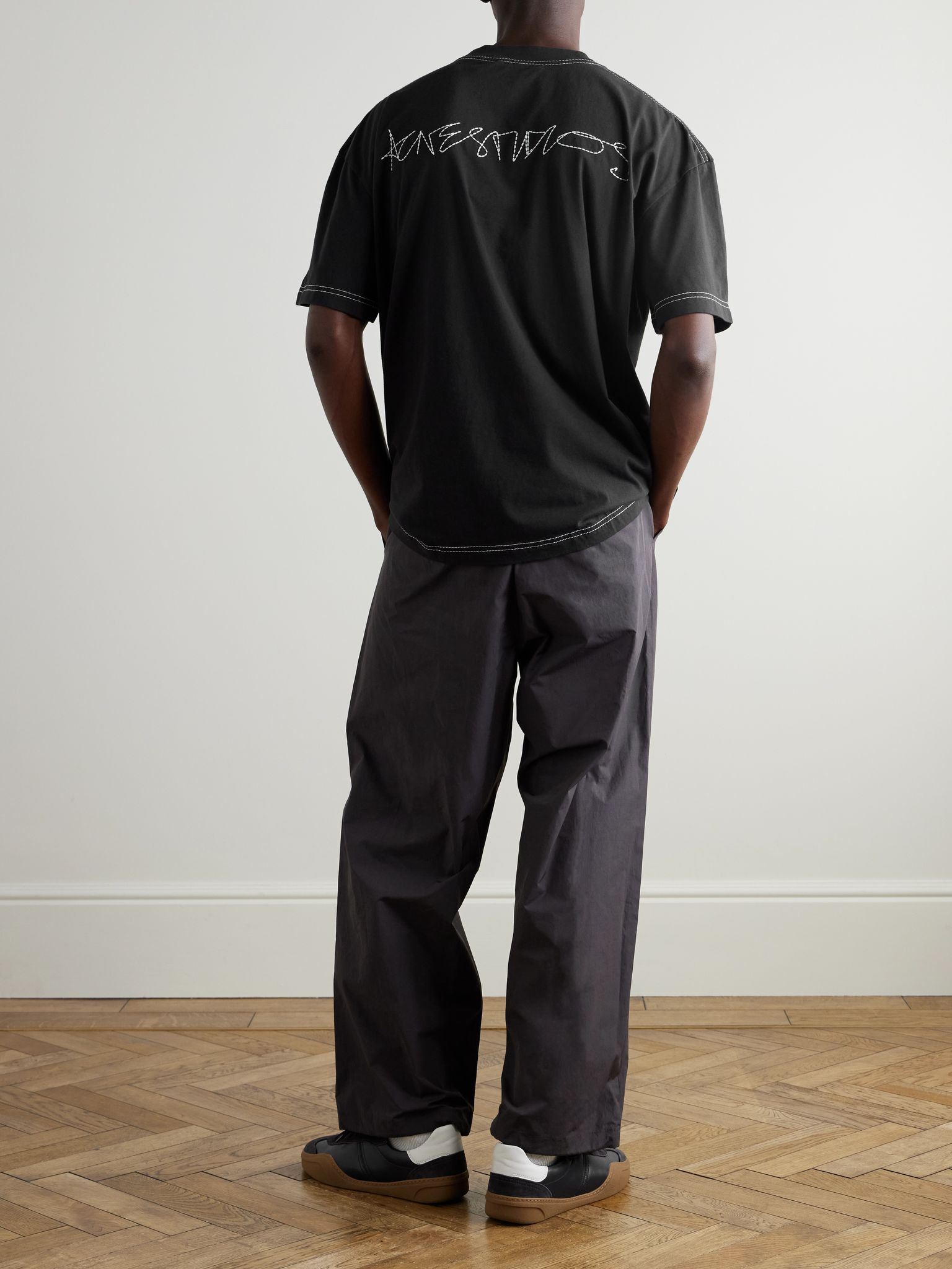 Topstitched Logo-Embroidered Cotton-Jersey T-Shirt Black - 2