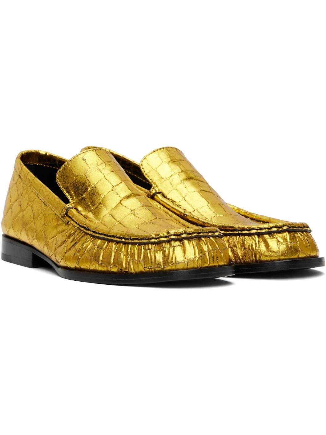 Gold Metallic Loafers - 4