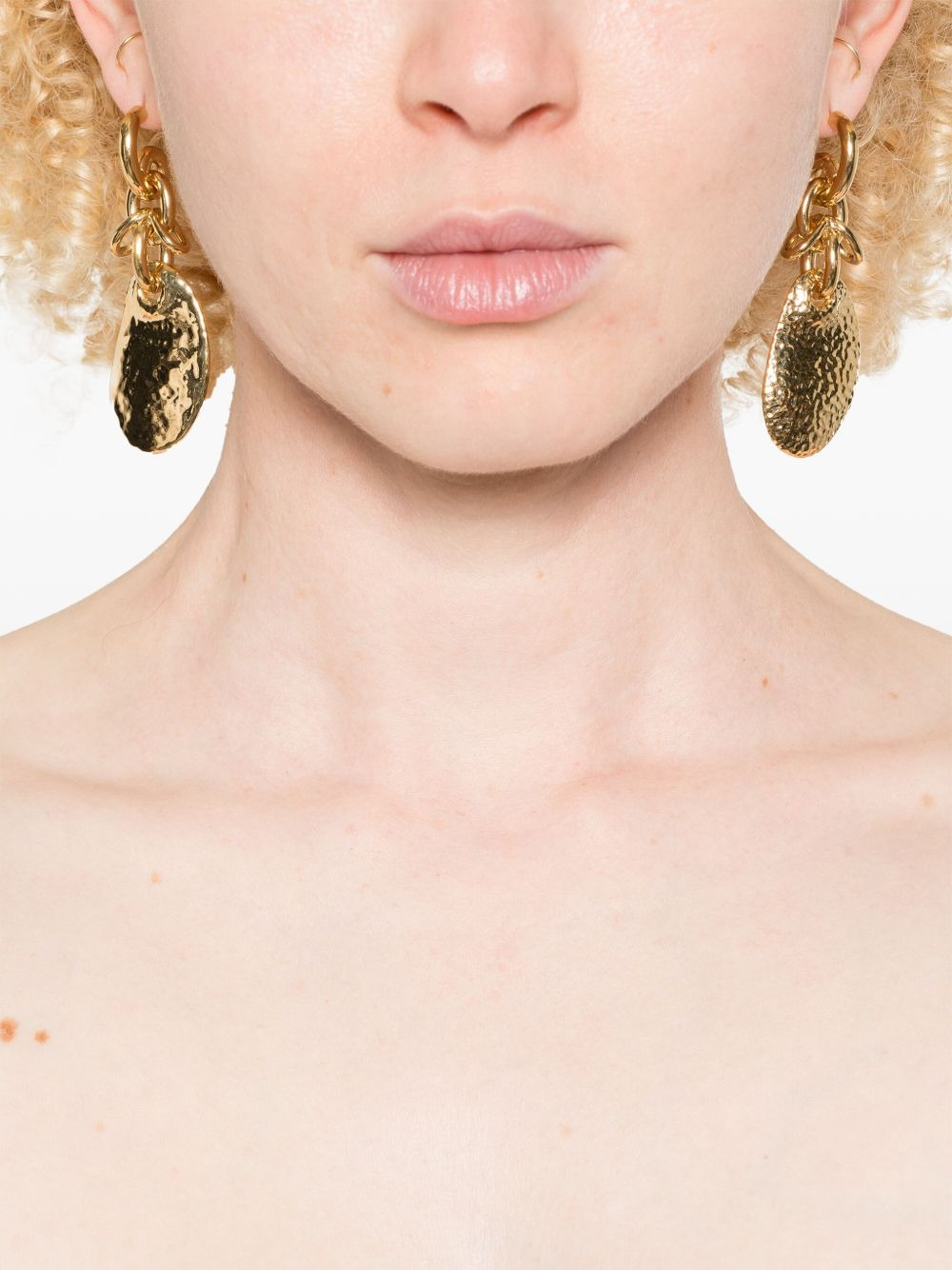 hammered-disc chain earrings - 2