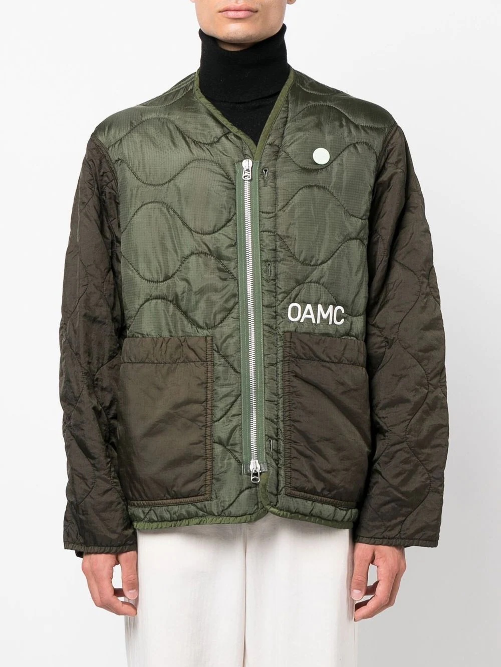 logo-print zip-up quilted jacket - 3