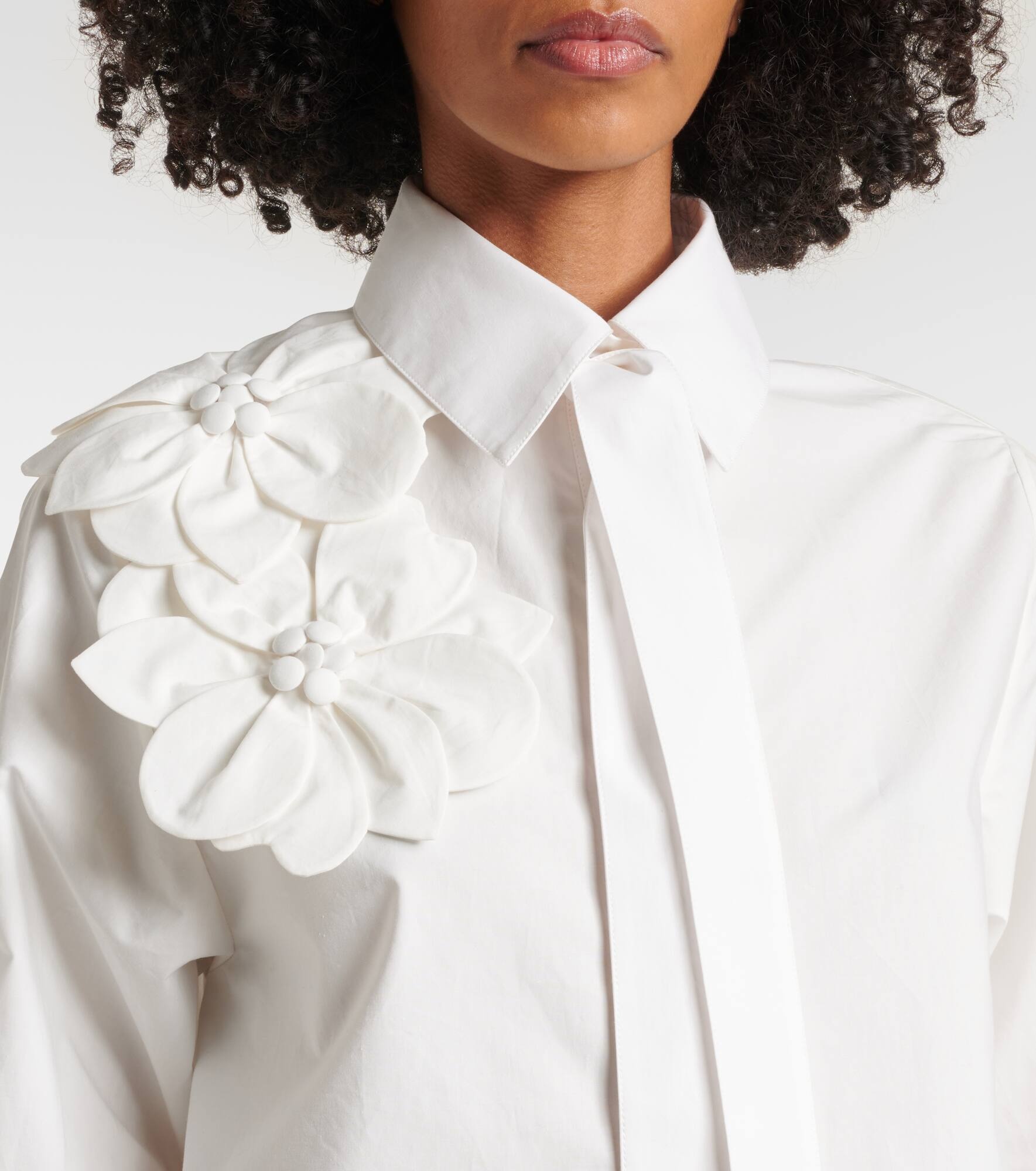 Floral-appliqué cotton poplin shirt - 4