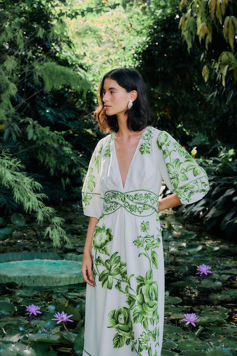 Off-White Green Floral Cascade Lenzing™ Ecovero™ Euroflax™ Midi Dress 1