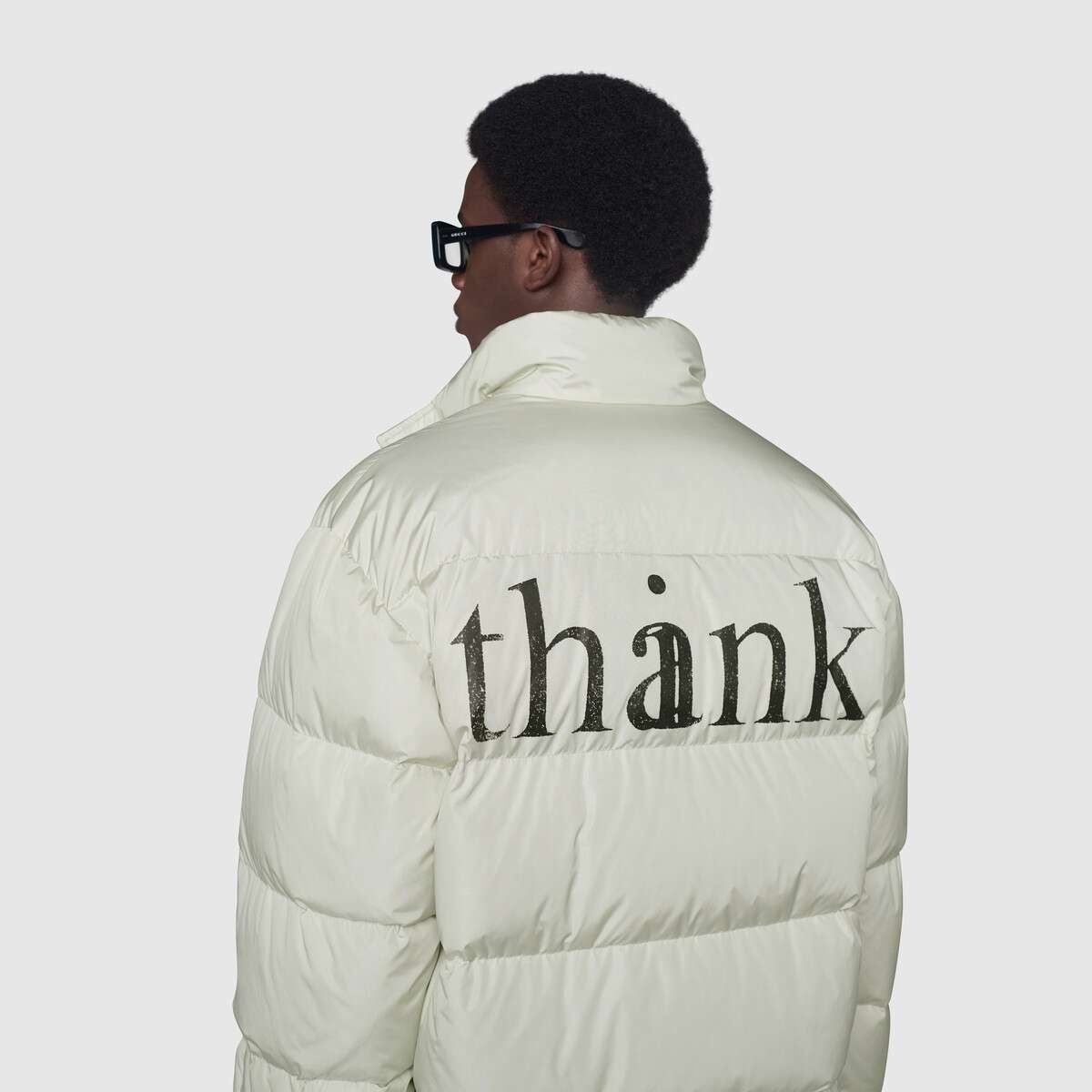 'think/thank' print nylon down jacket - 7