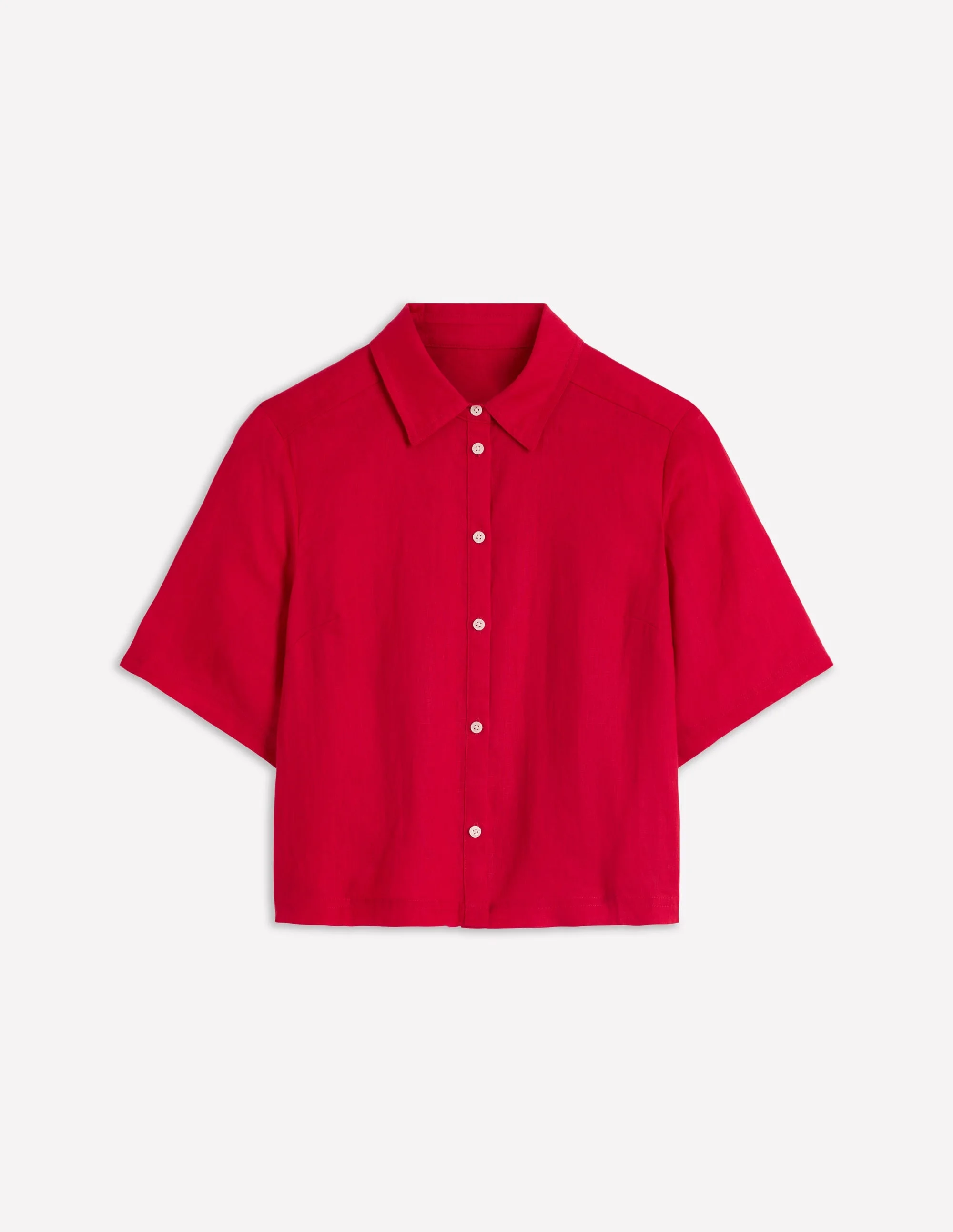 Short Sleeve Linen Shirt-Merida Red - 1
