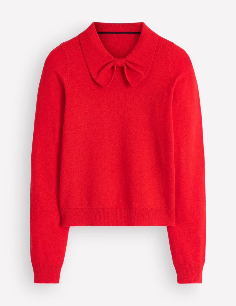 Bow Neck Knitted Sweater-Poppy Red - 1
