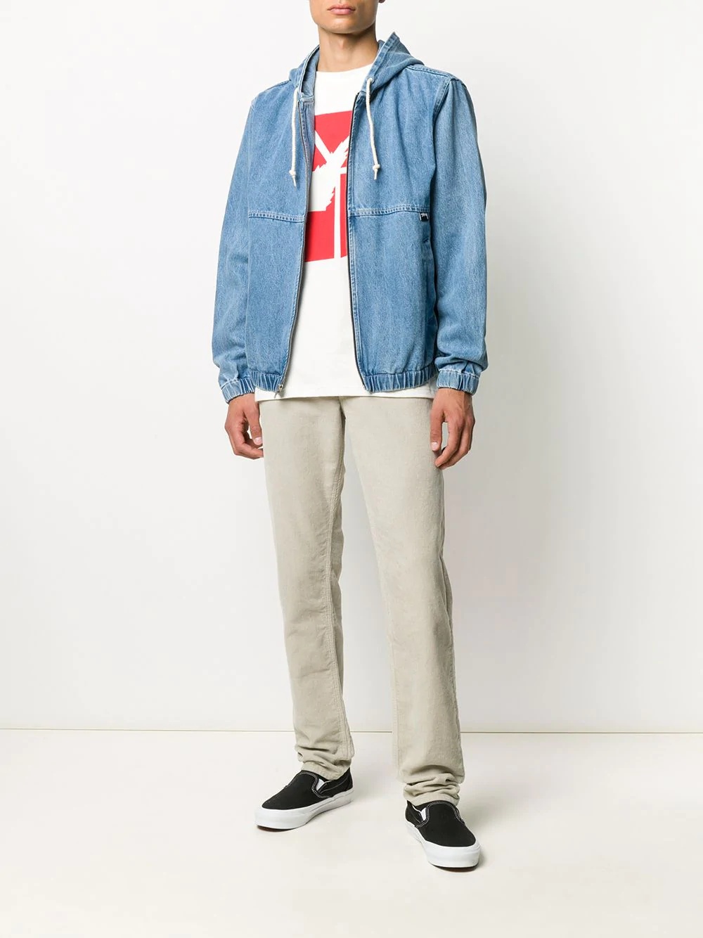 hooded denim bomber jacket - 2