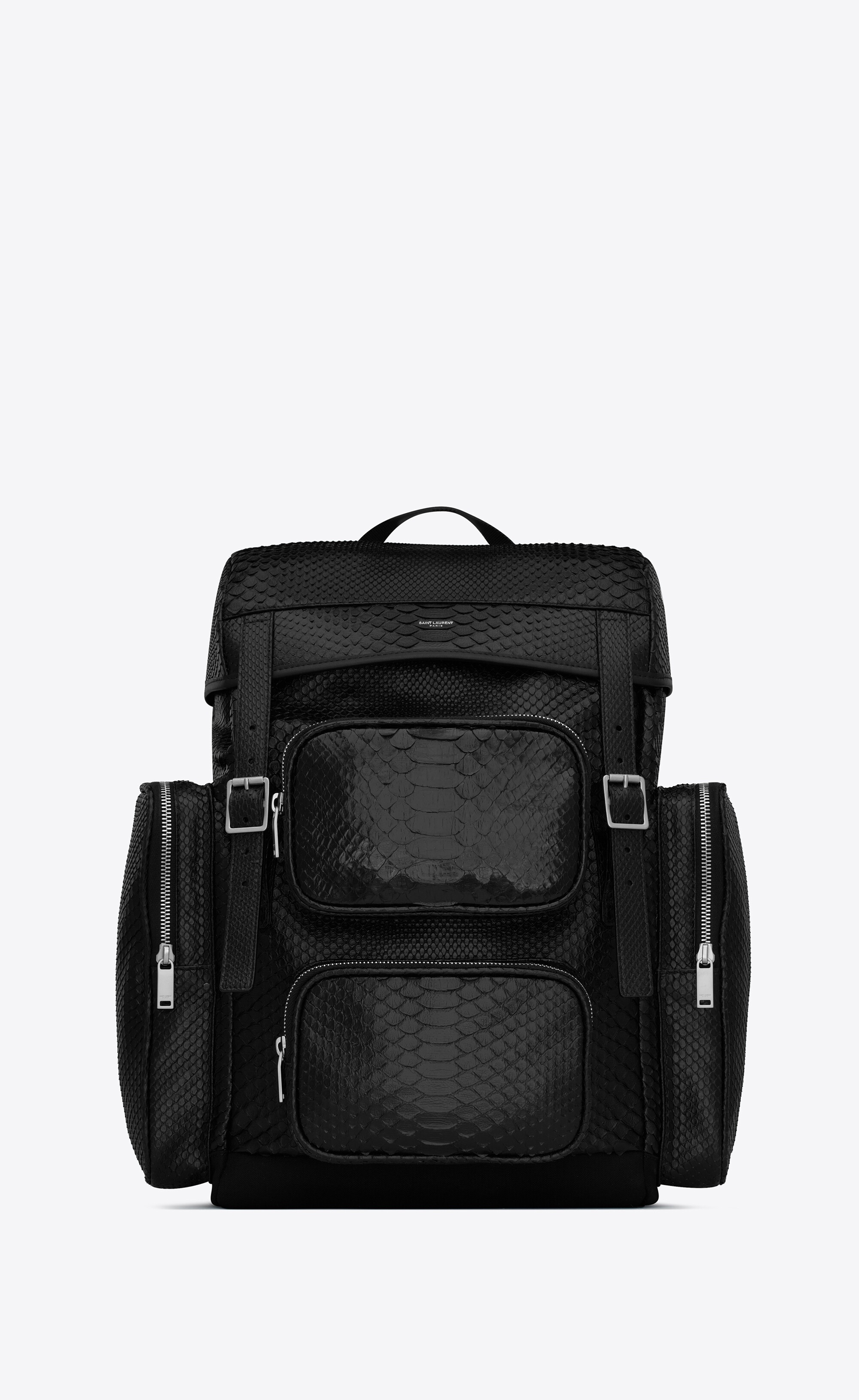 city multi-pocket backpack in python-embossed leather - 1
