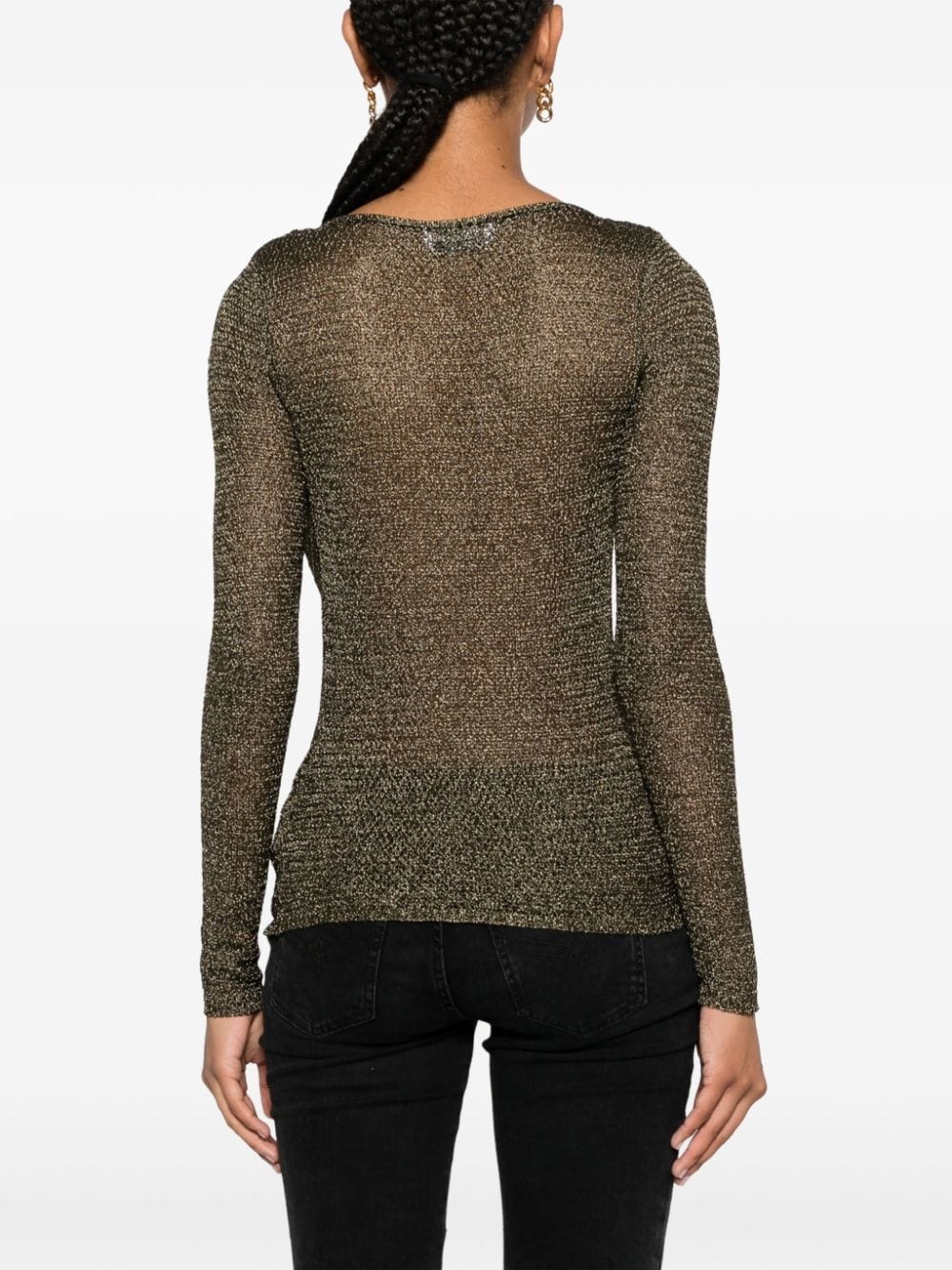 cowl-neck open-knit metallic jumper - 4