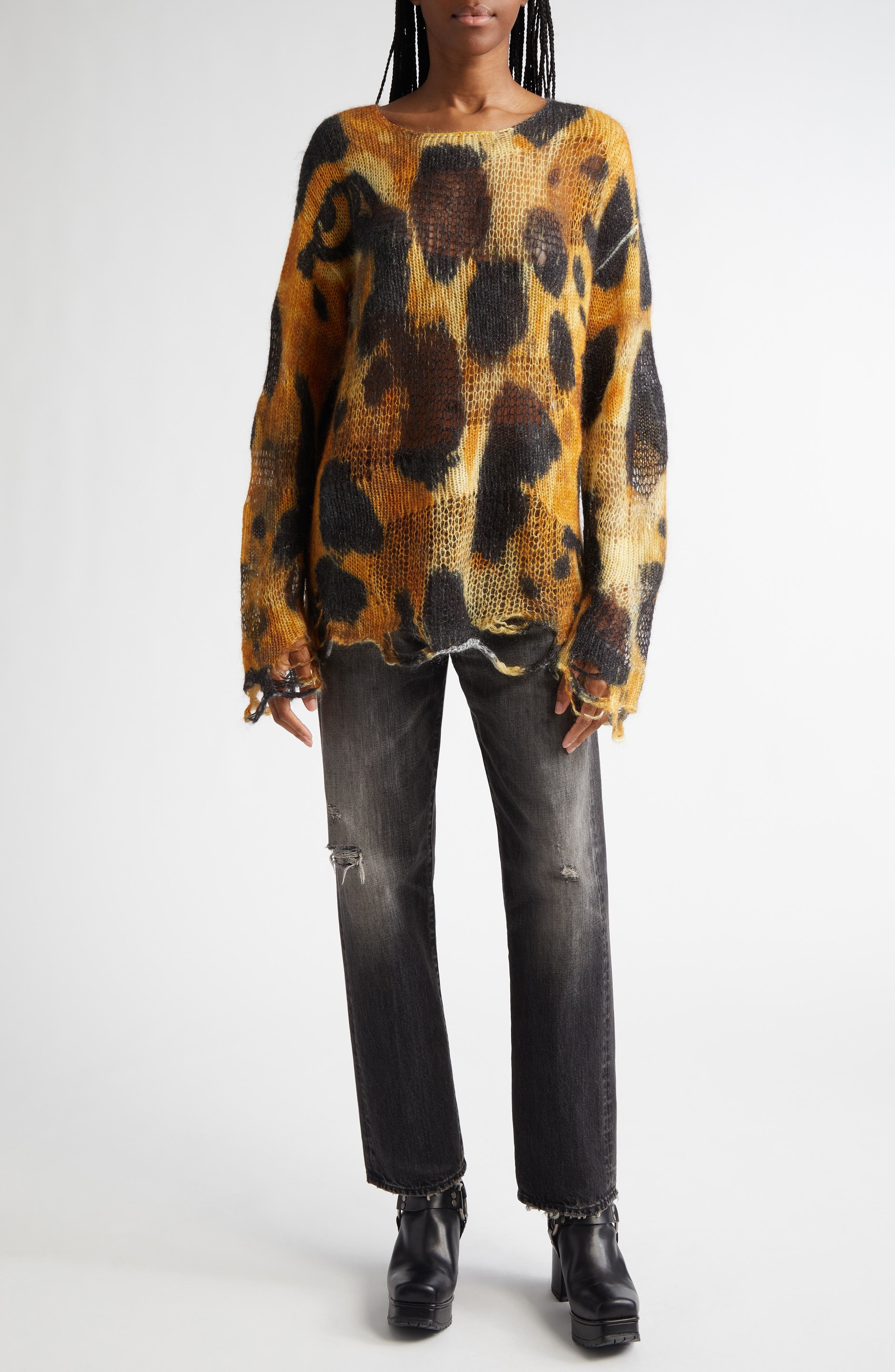 R13 Distressed Leopard Print Boyfriend Sweater at Nordstrom - 2