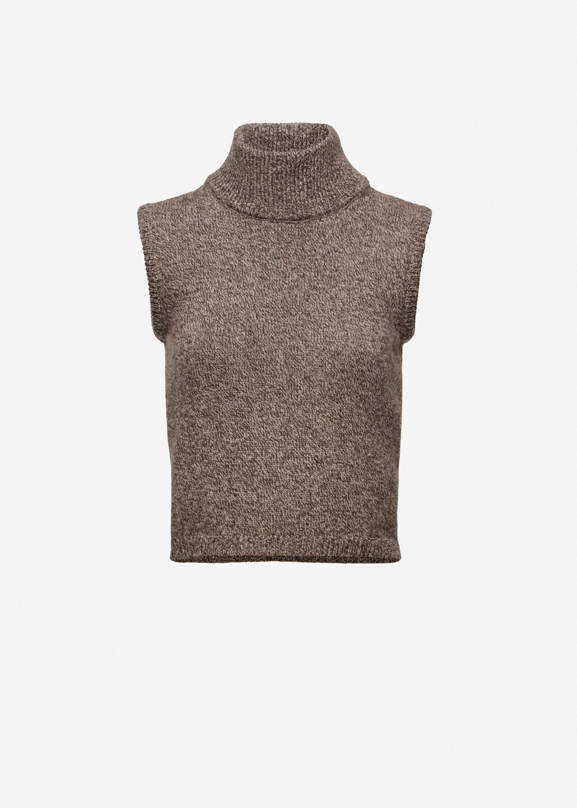 Sleeveless wool turtleneck top in brown - 1