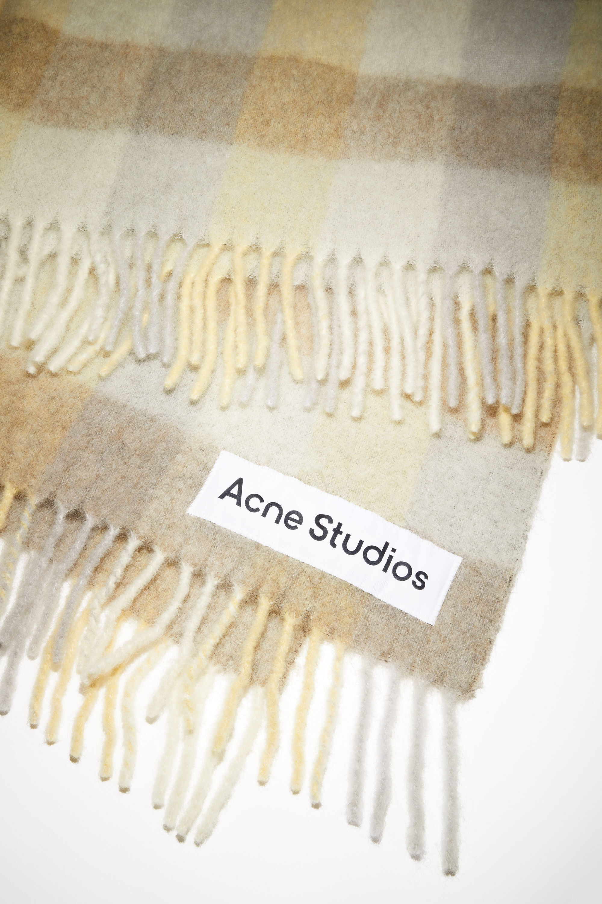 Check alpaca blend blanket scarf - Pale yellow/beige/grey - 4