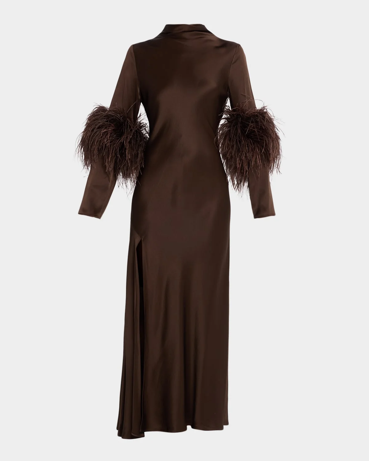 Feather-Trim Satin Maxi Dress - 1
