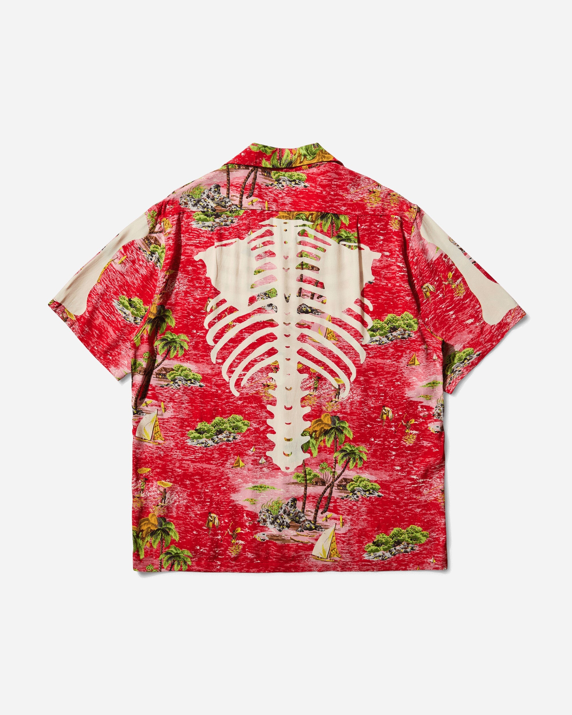 Men's Rayon Kamekameha Bone Aloha Shirt Red - 2