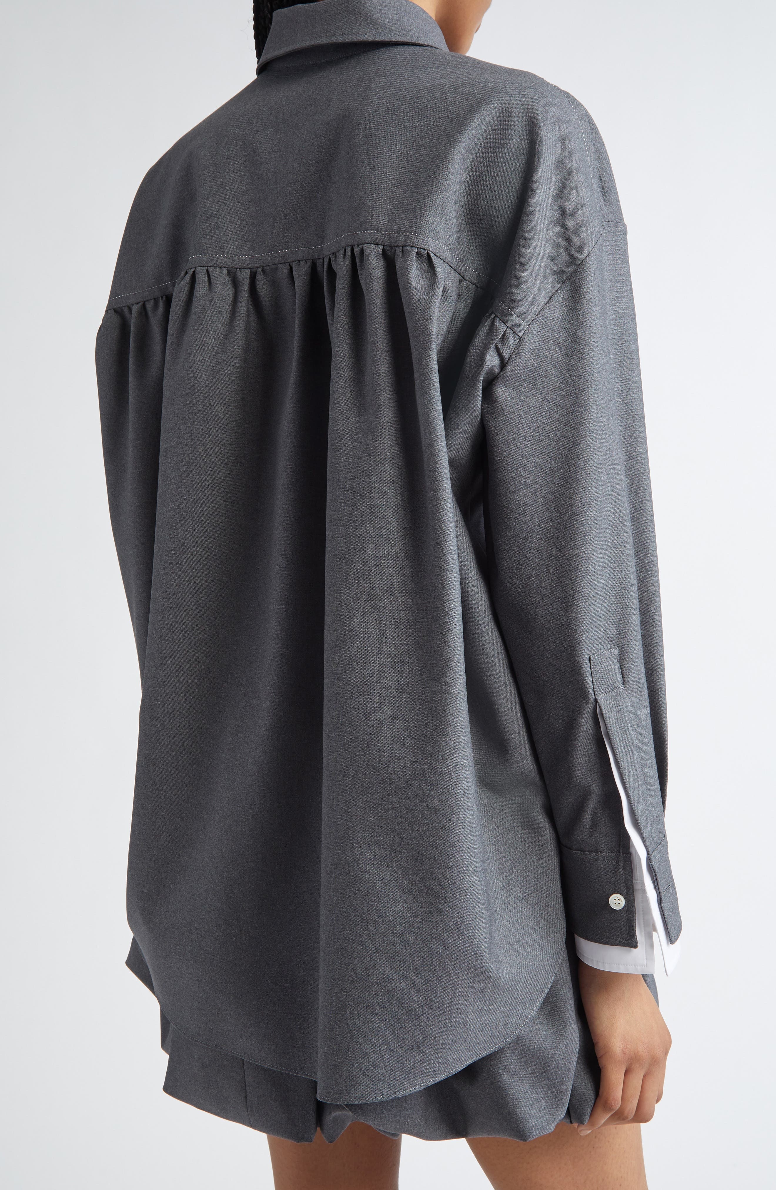 Marni Logo Embroidered Oversize High-Low Button-Up Shirt in Graphite/Black at Nordstrom - 3