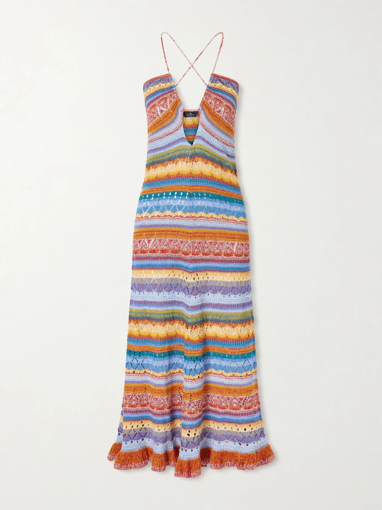 Crocheted Striped Cotton Midi Dress - 1