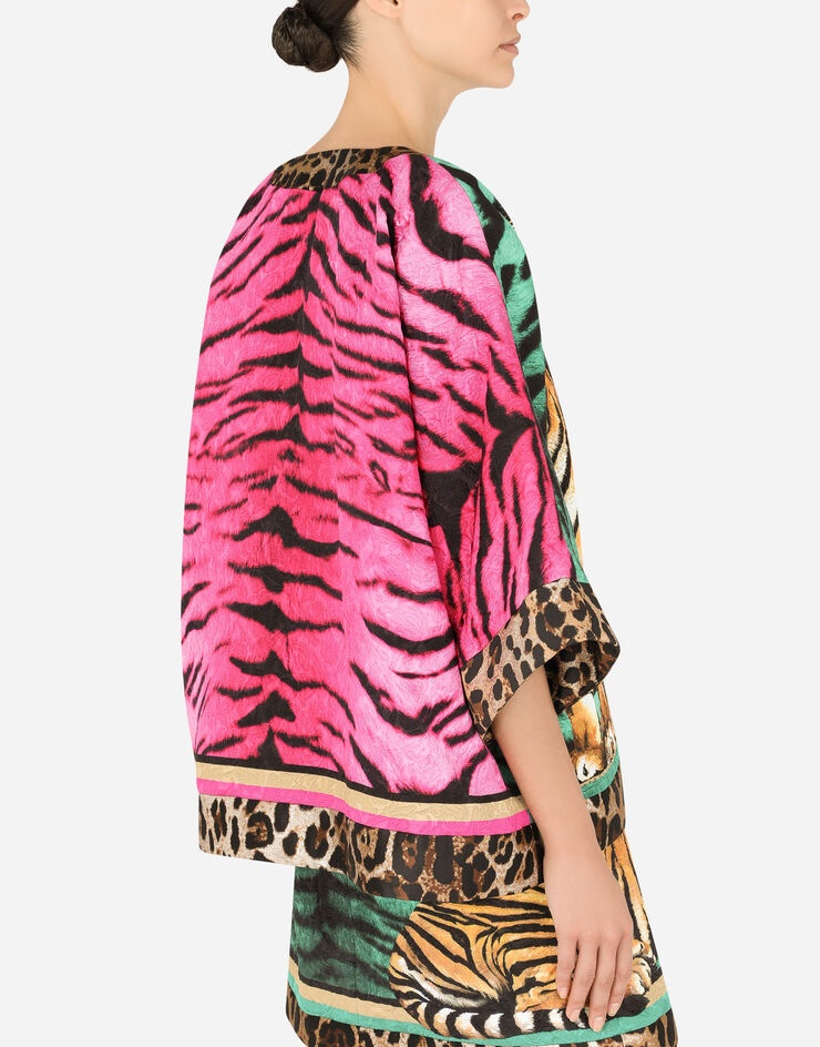 Tiger-print brocade jacket with short sleeves - 5