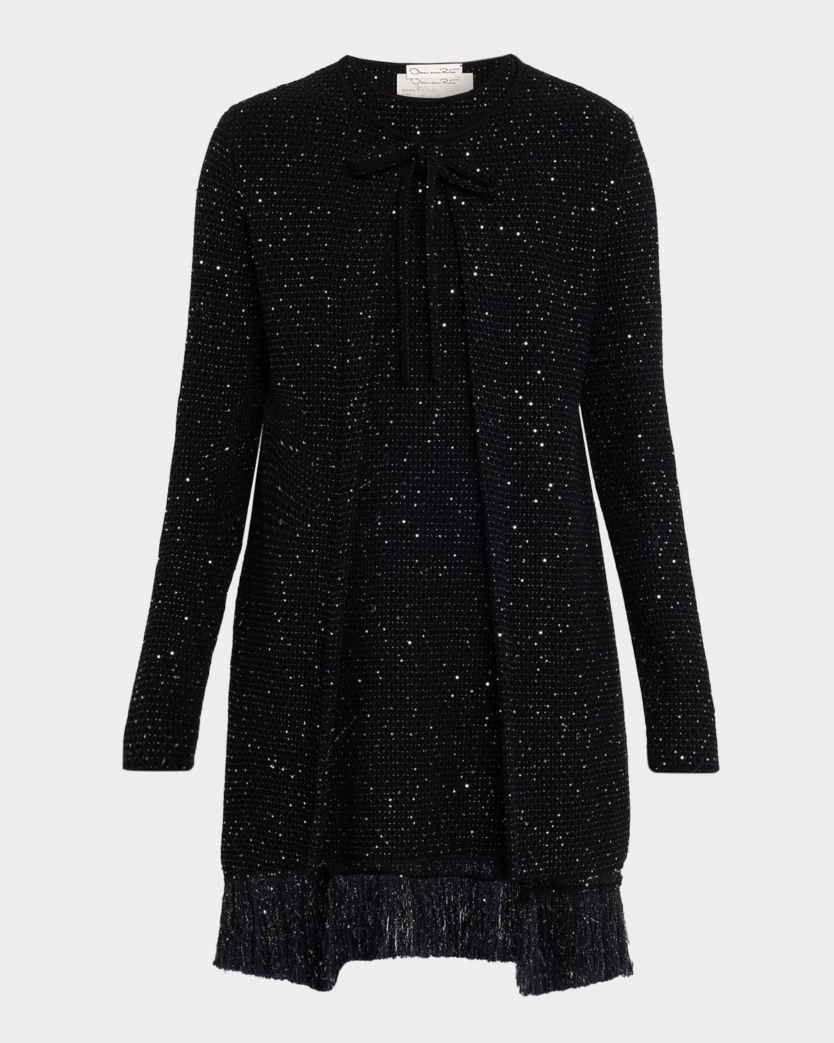 Textured Paillette Tweed Fringe Jacket - 1