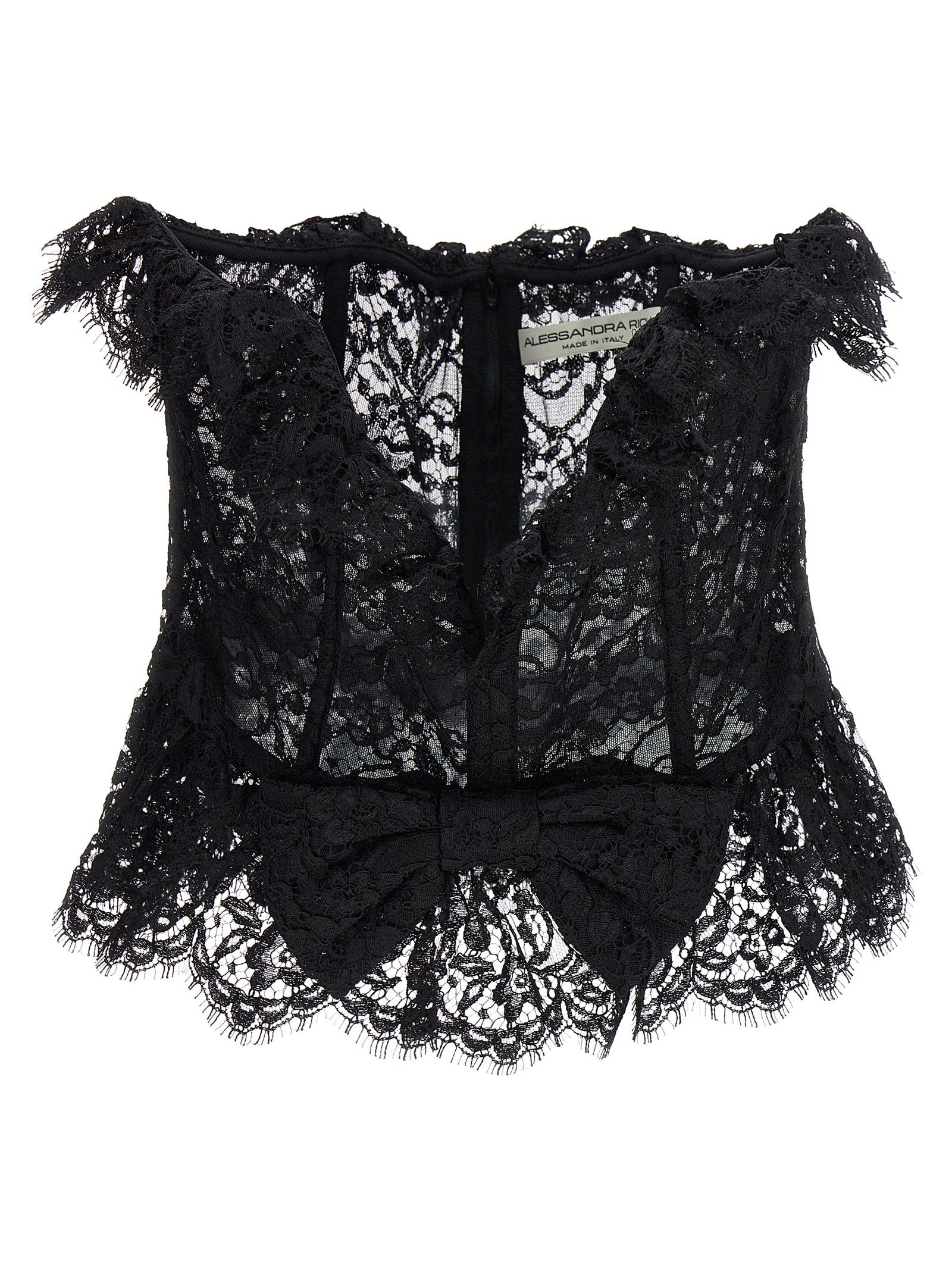 Lace Bow Bustier Top Tops Black - 1