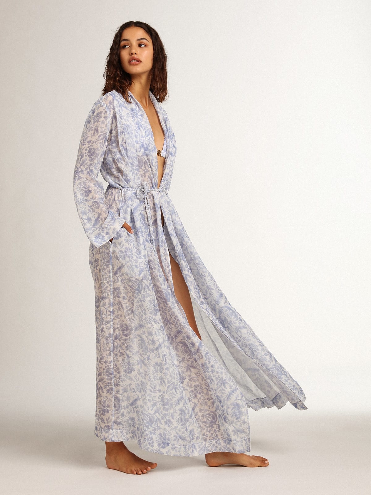 Resort Collection linen blend kaftan dress with Mediterranean blue print - 2