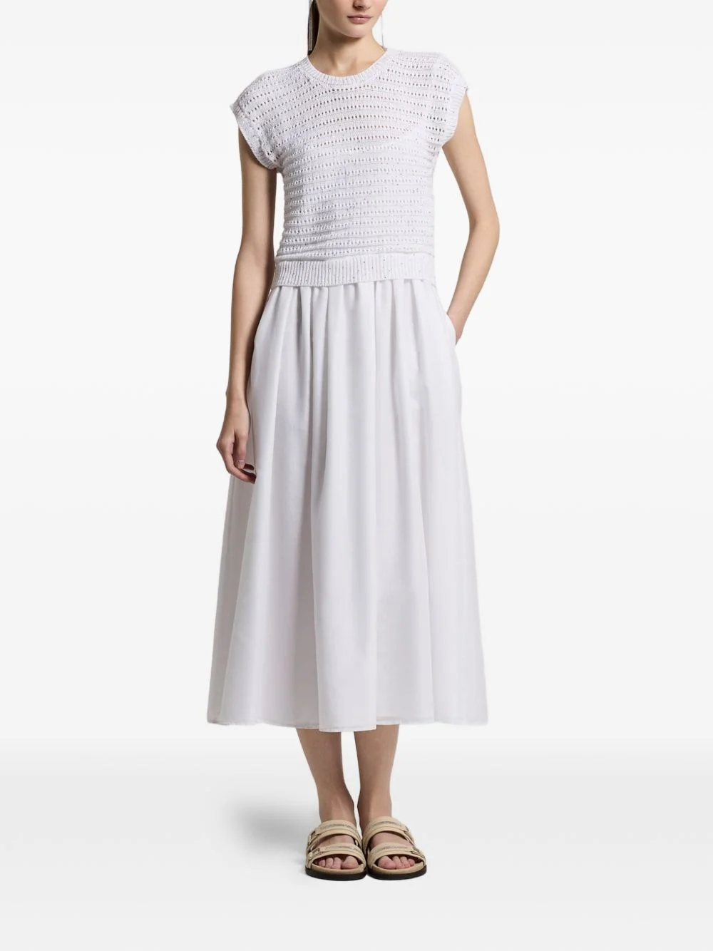 crocheted-detail midi dress - 1