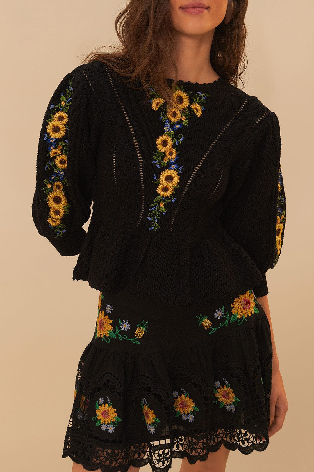 Black Floral Embroidery Knit Top - 4