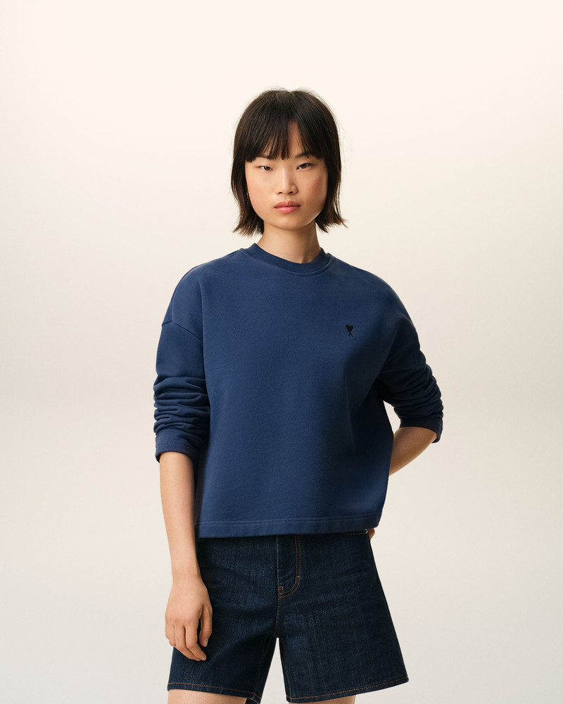 AMI Paris BLUE COTTON AMI DE COEUR CROPPED SWEATSHIRT outlook