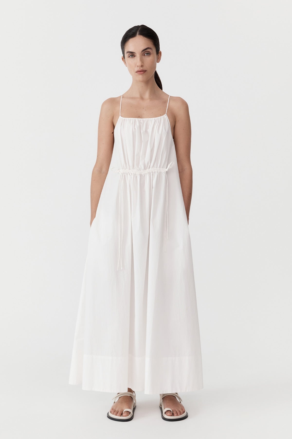 Relaxed Drawstring Dress - White - 2