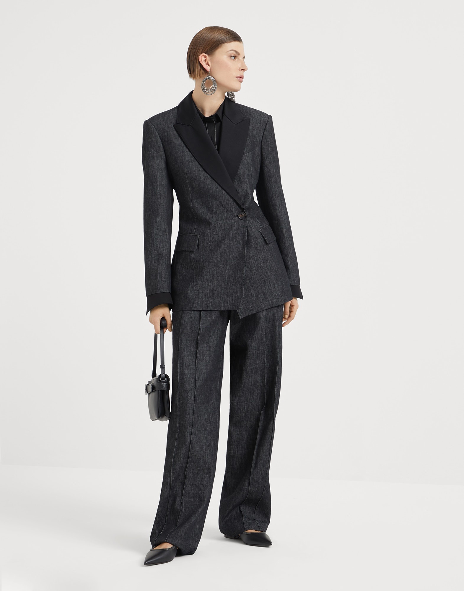 Cotton denim-effect twill blazer with monili - 5