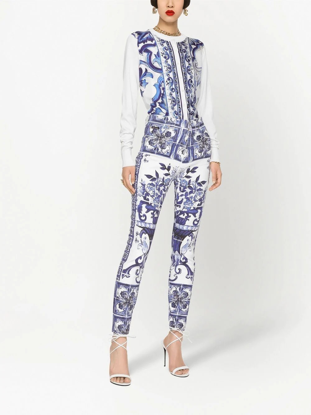 Majolica-print skinny jeans - 3