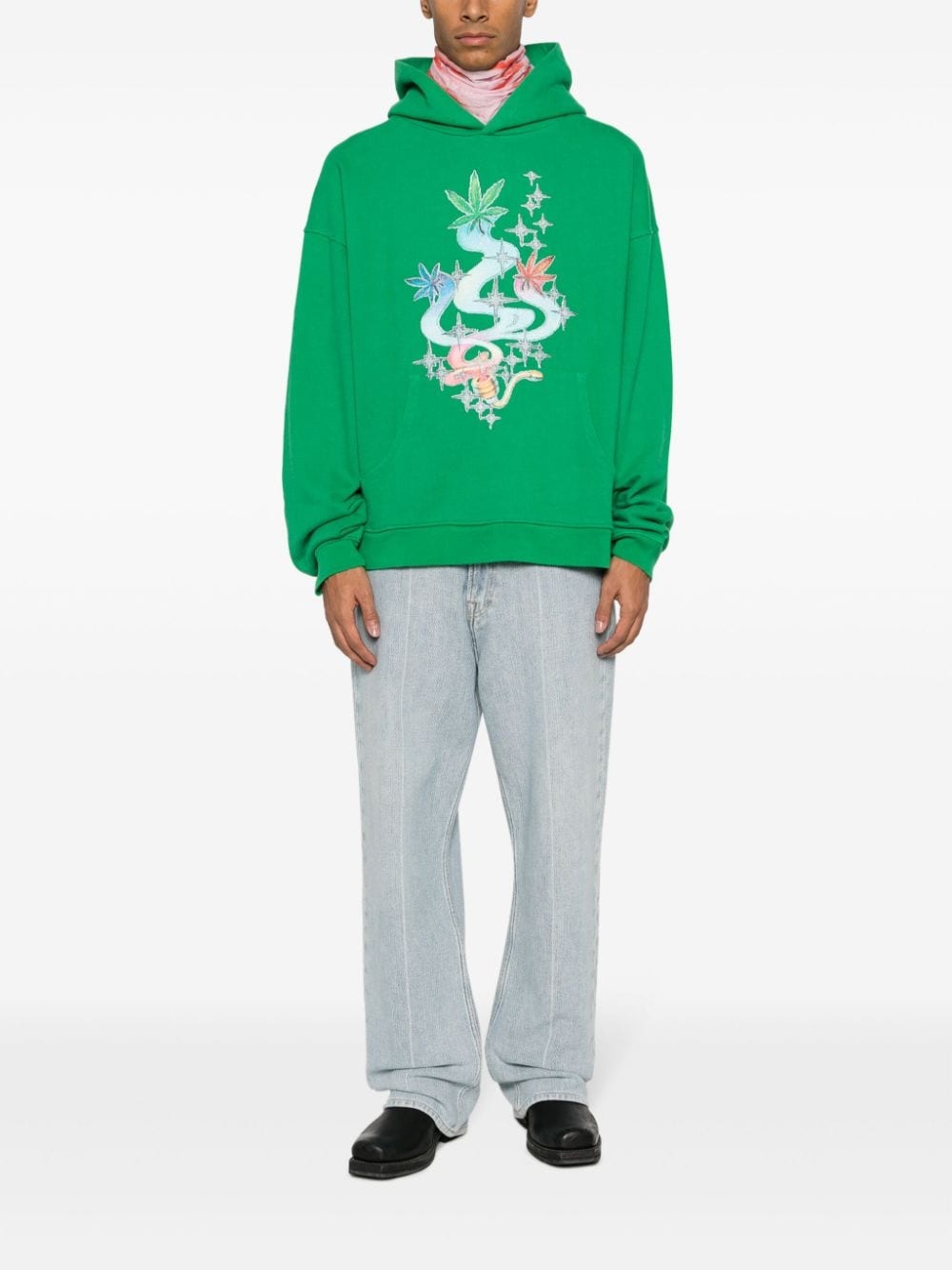 leaf-print cotton hoodie - 2